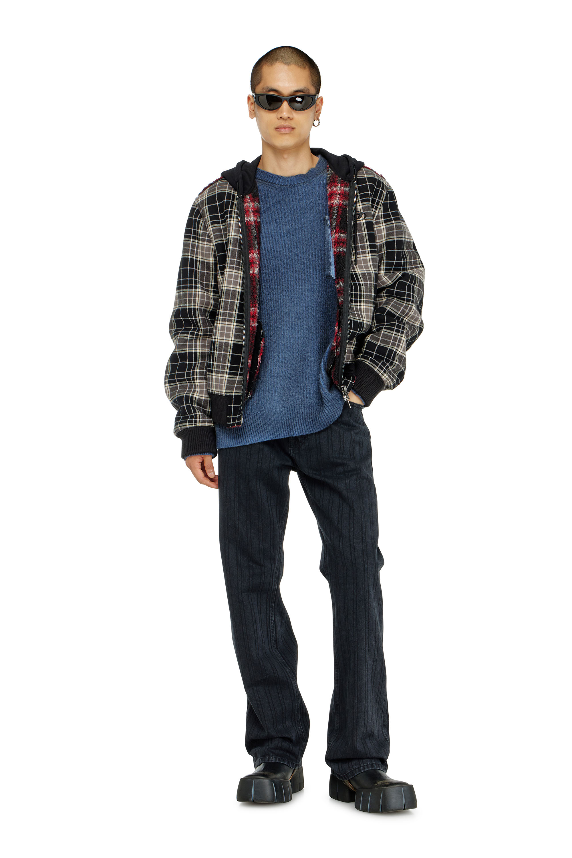 Diesel - W-KUNST, Bomber in flanella a quadri con interno in teddy Uomo in Multicolor - 2