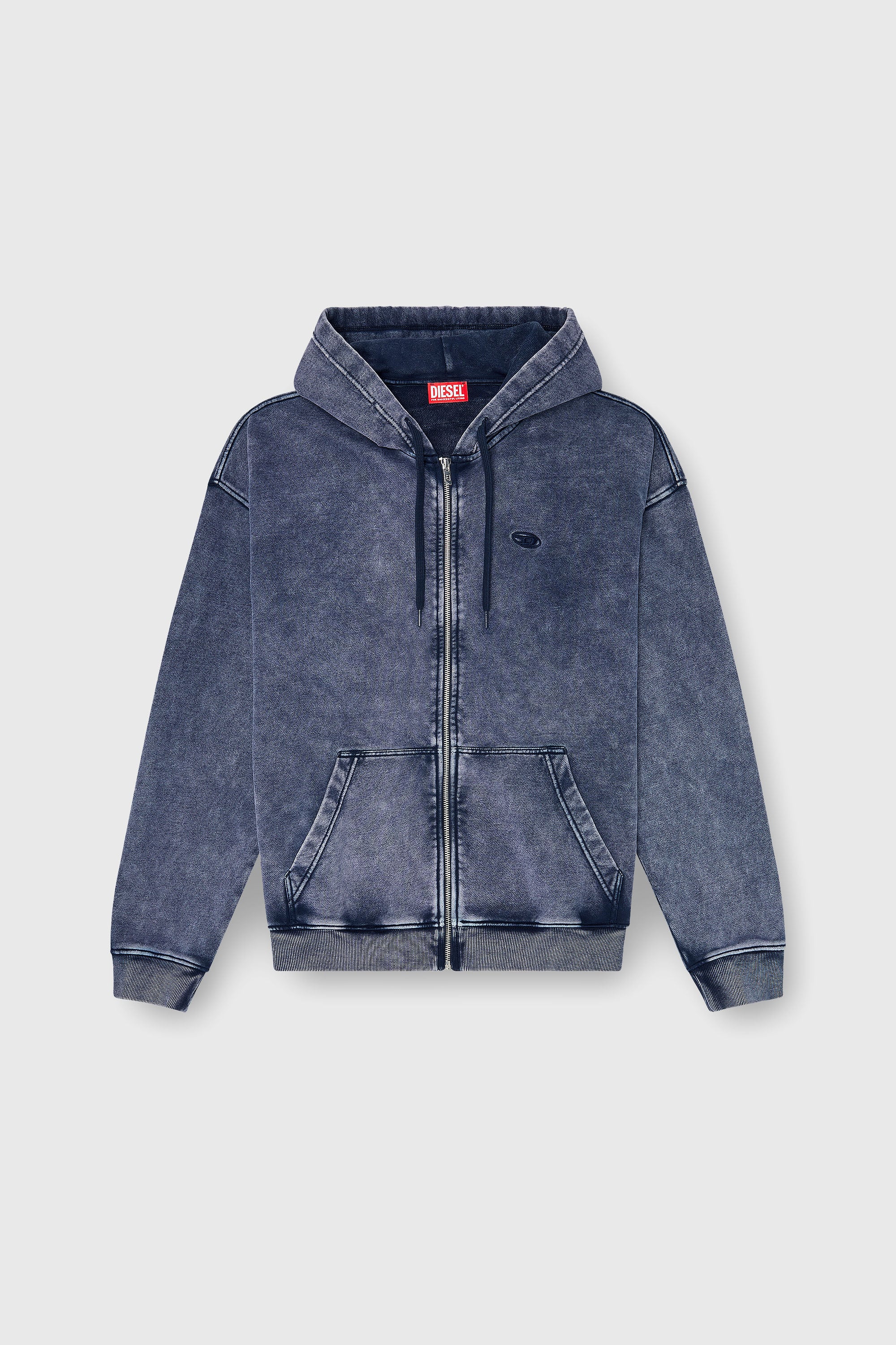 Diesel - S-BOXT-HOOD-ZIP-DEN, Felpa con cappuccio e zip in pile di cotone trattato Uomo in Blu - 2