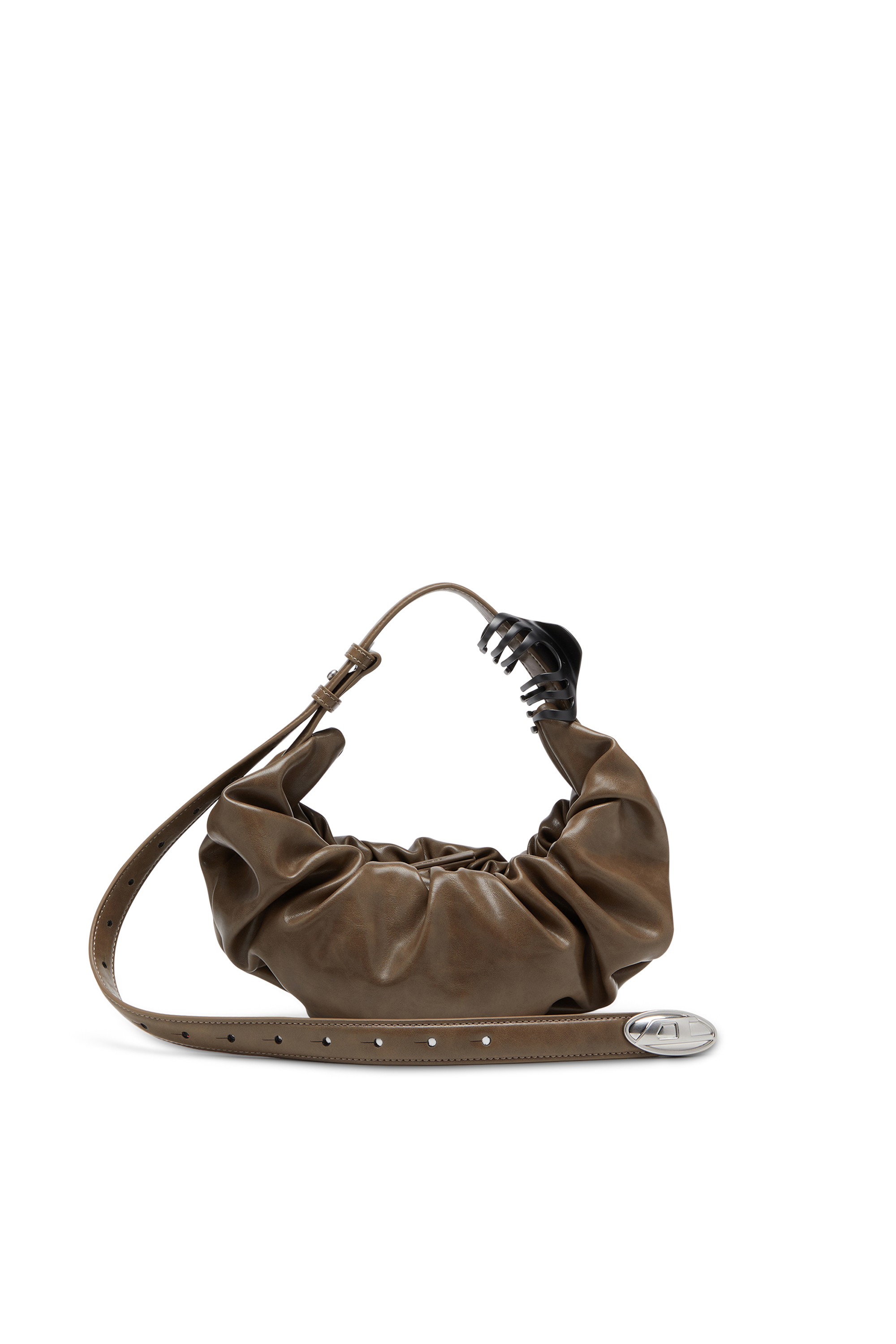 Diesel - GRAB-D HOBO S, Grab-D S-Borsa hobo piccola in PU lucido scrunched Donna in Marrone - 1