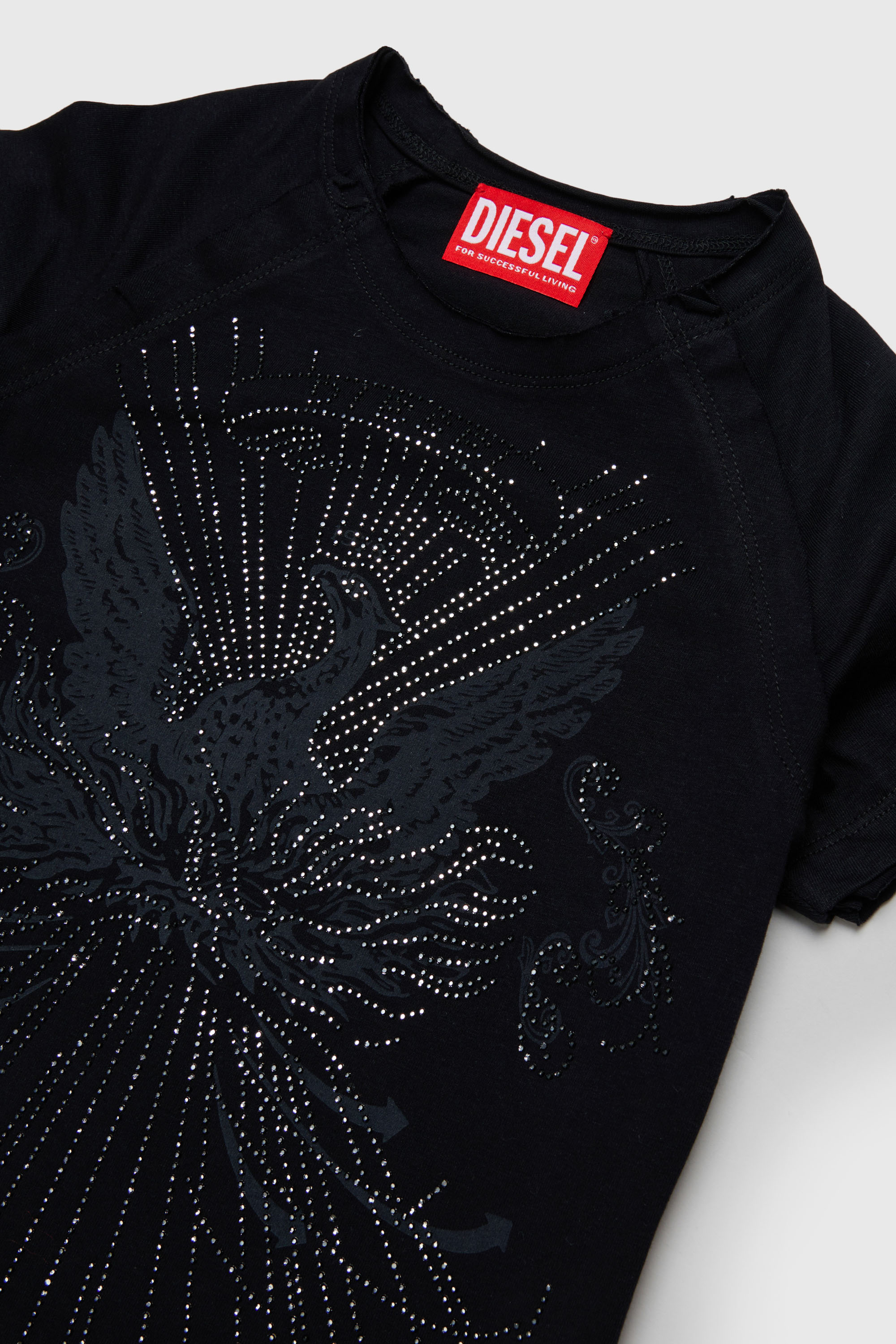 Diesel - TAROWEENA, Woman's T-shirt with embellished phoenix motif in Black - 3