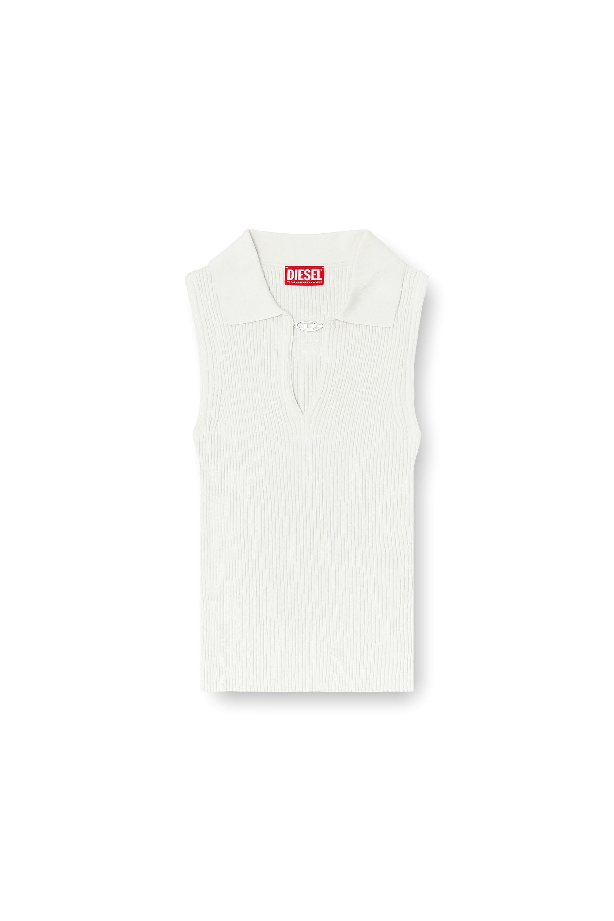 Diesel - M-LILITA, Top polo smanicato a costine in misto seta Donna in Bianco - 3