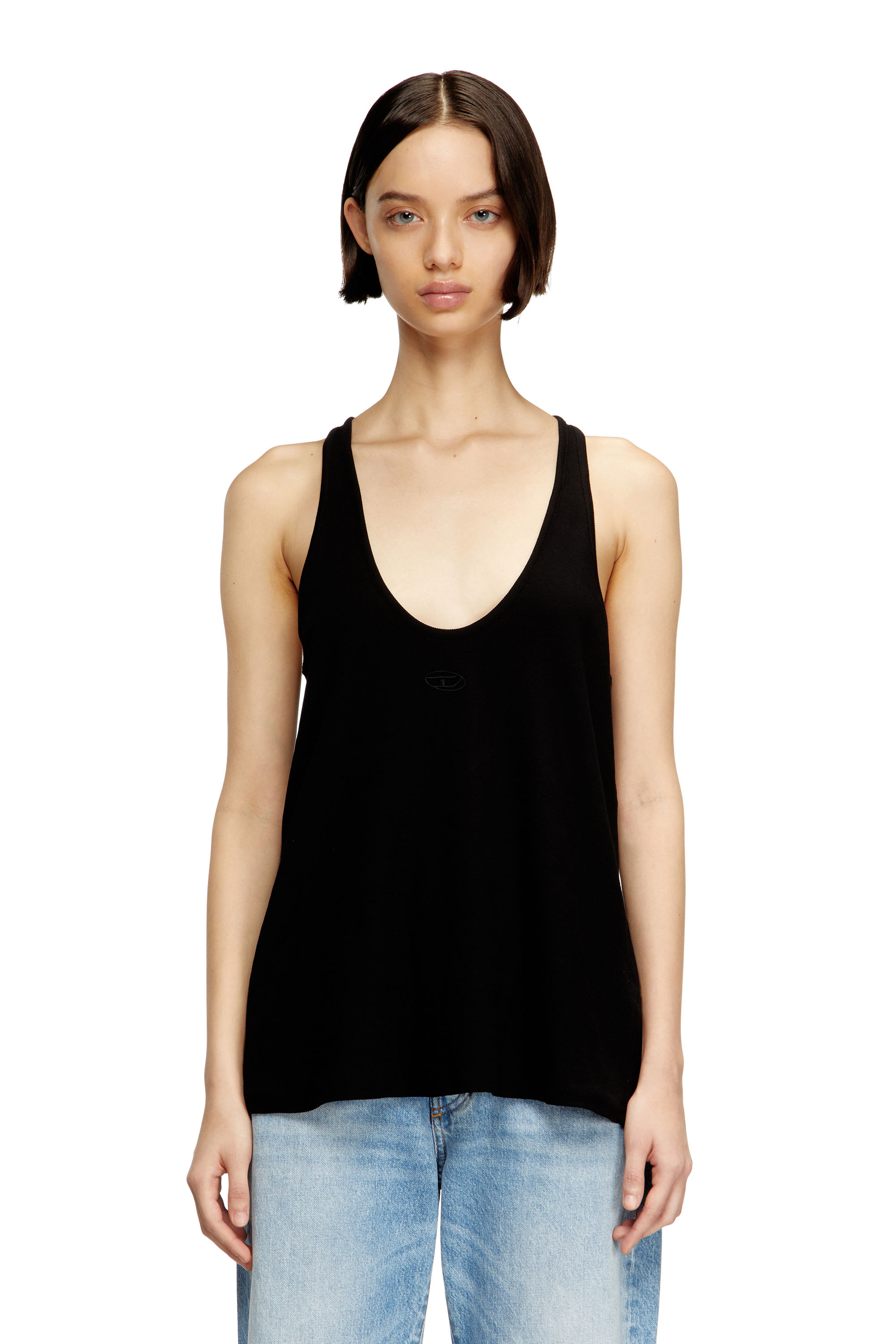 Diesel - T-IPSYA-LKDS, Canotta a costine con Oval D Donna in Nero - 1