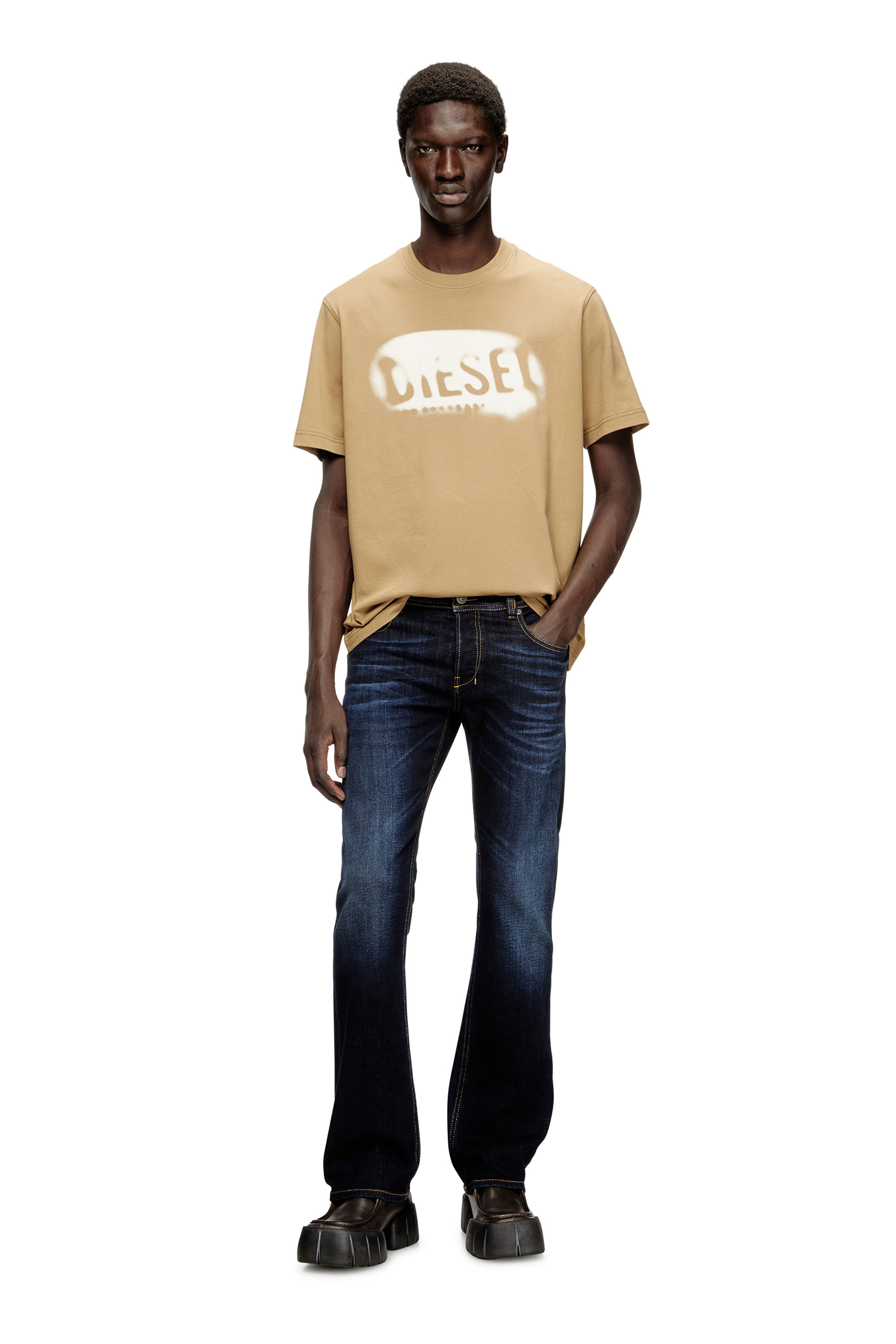 Diesel - T-ADJUST-V2, Maglietta in cotone leggero con logo sbiadito Uomo in Beige - 2