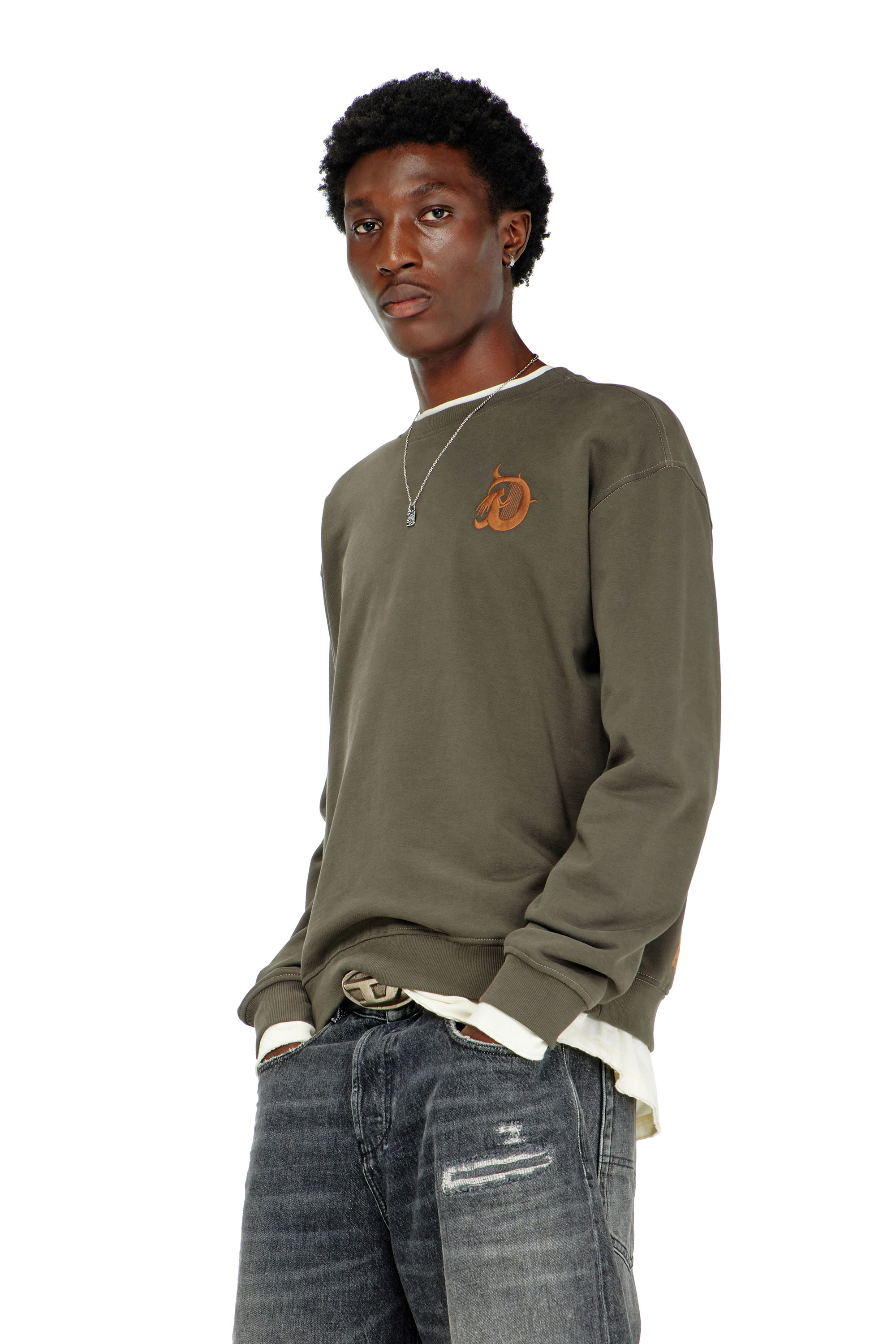 Diesel - S-NORM-AA4, Felpa con ricamo e stampa flock Uomo in Verde - 3