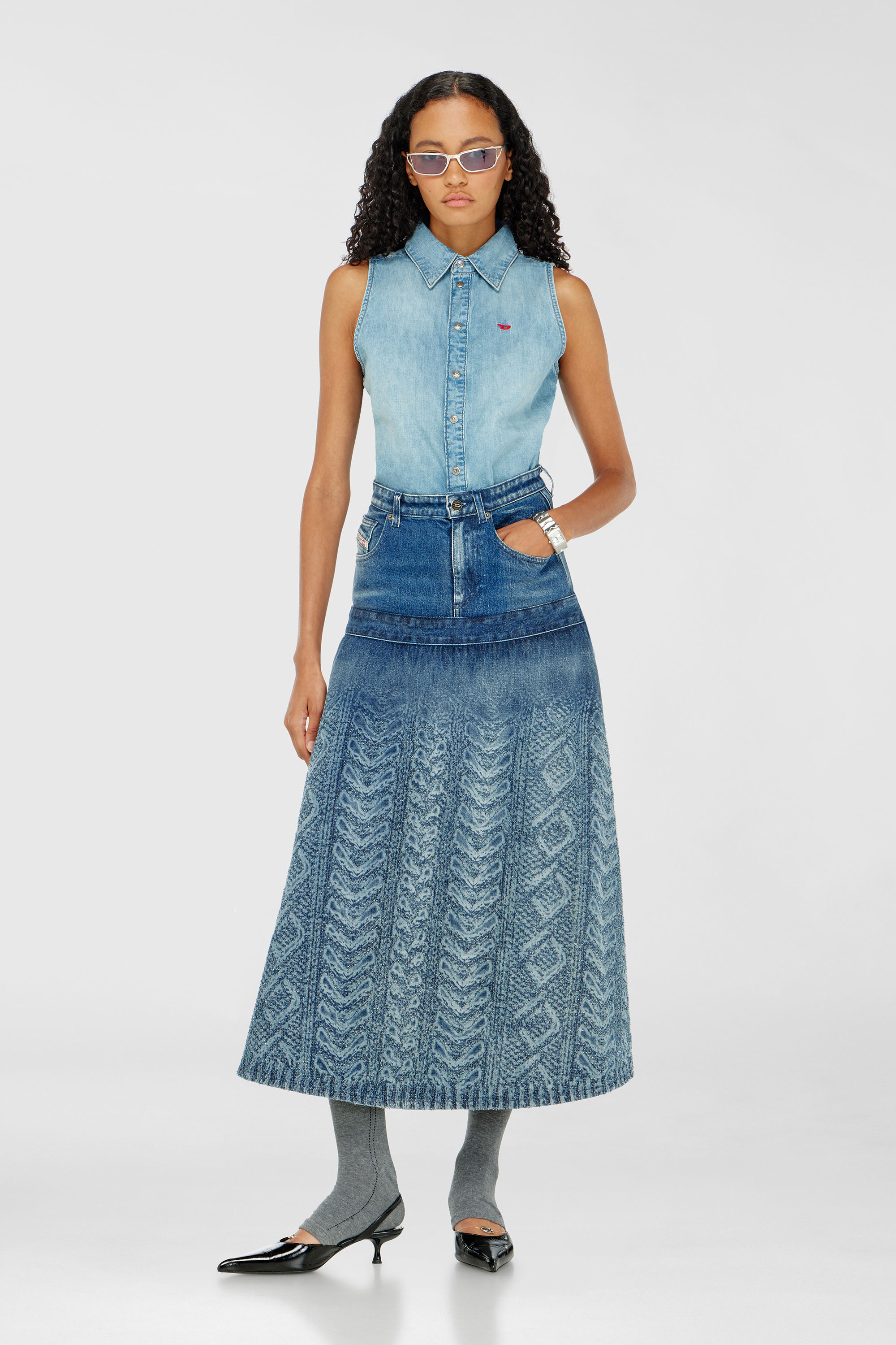 Diesel - DE-EAZY-SL, Camicia in denim senza maniche Donna in Blu - 1