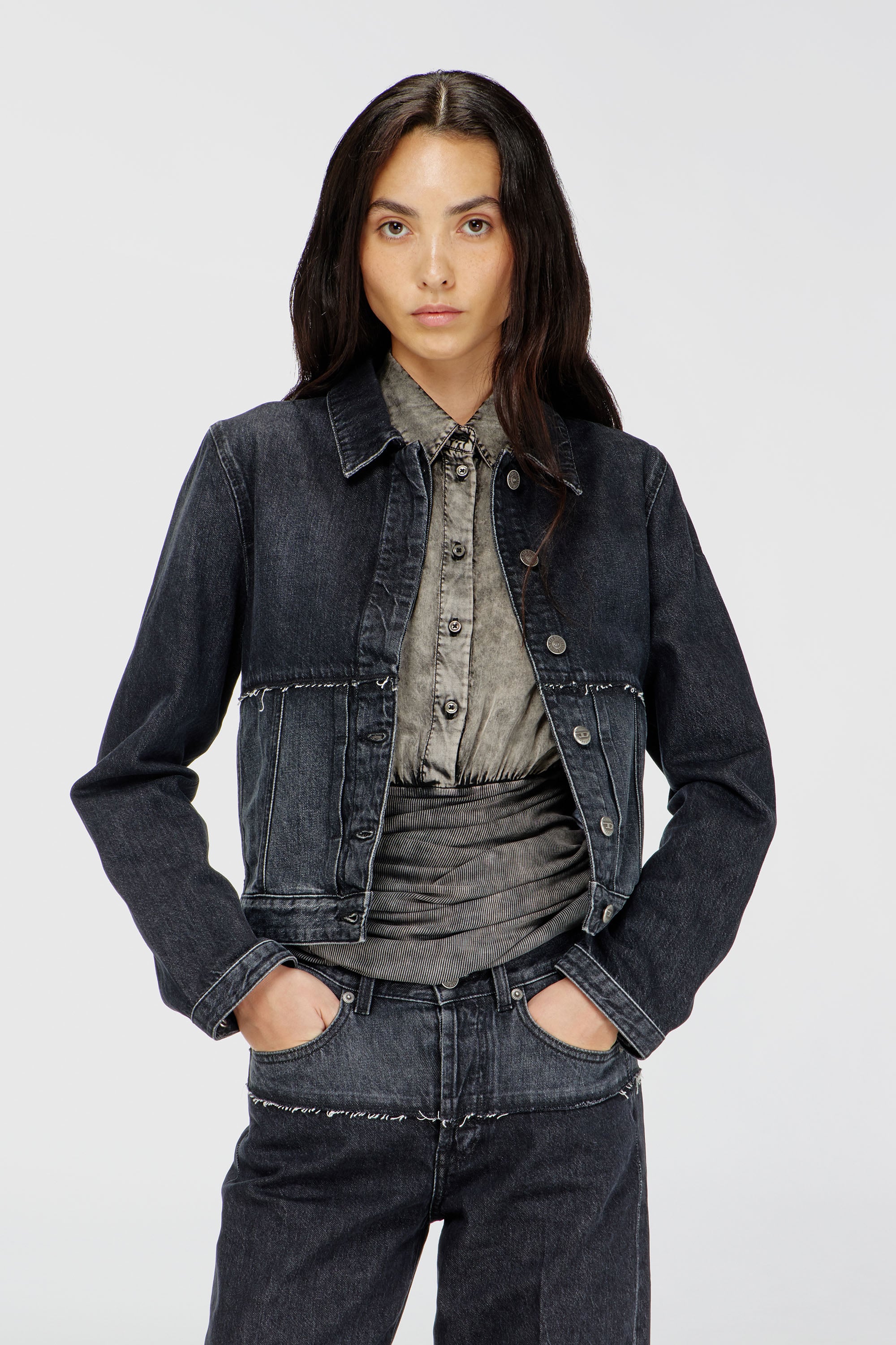 Diesel - DE-KATO-SE, Giacca in denim a sezioni Donna in Nero - 1