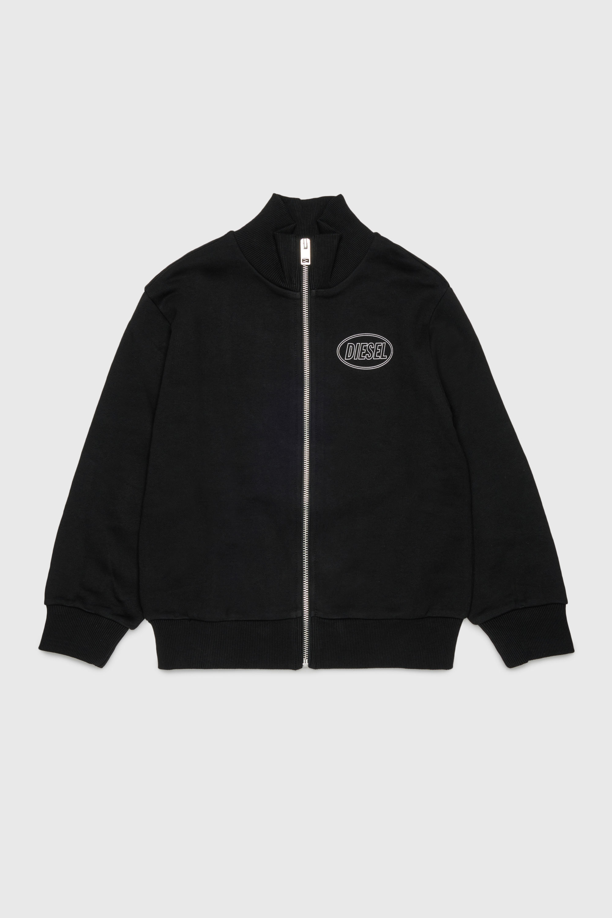 Diesel - SCIRCLEZIP OVER, Felpa in cotone con stampa logo Uomo in Nero - 1