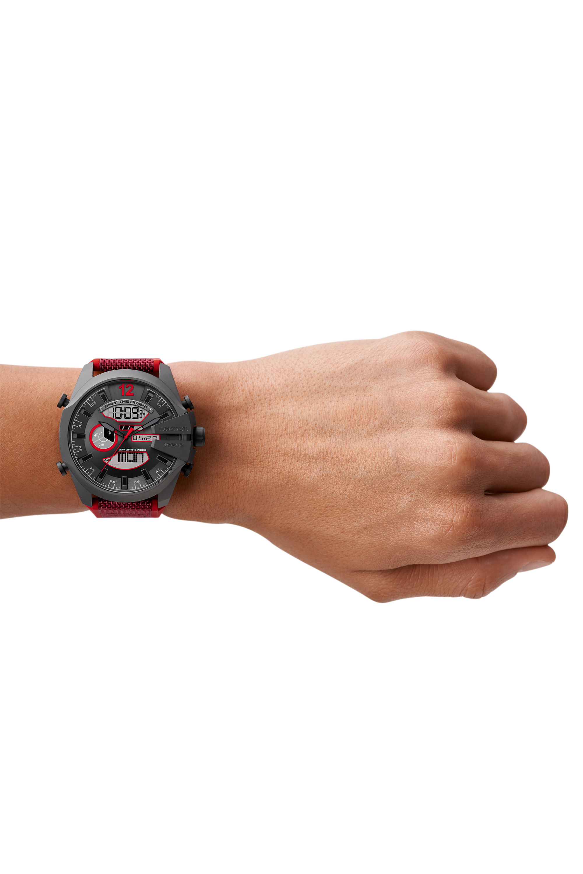 Diesel - DZ4551, Orologio Mega Chief analogico-digitale con cinturino in nylon e silicone rosso Uomo in Rosso - 4