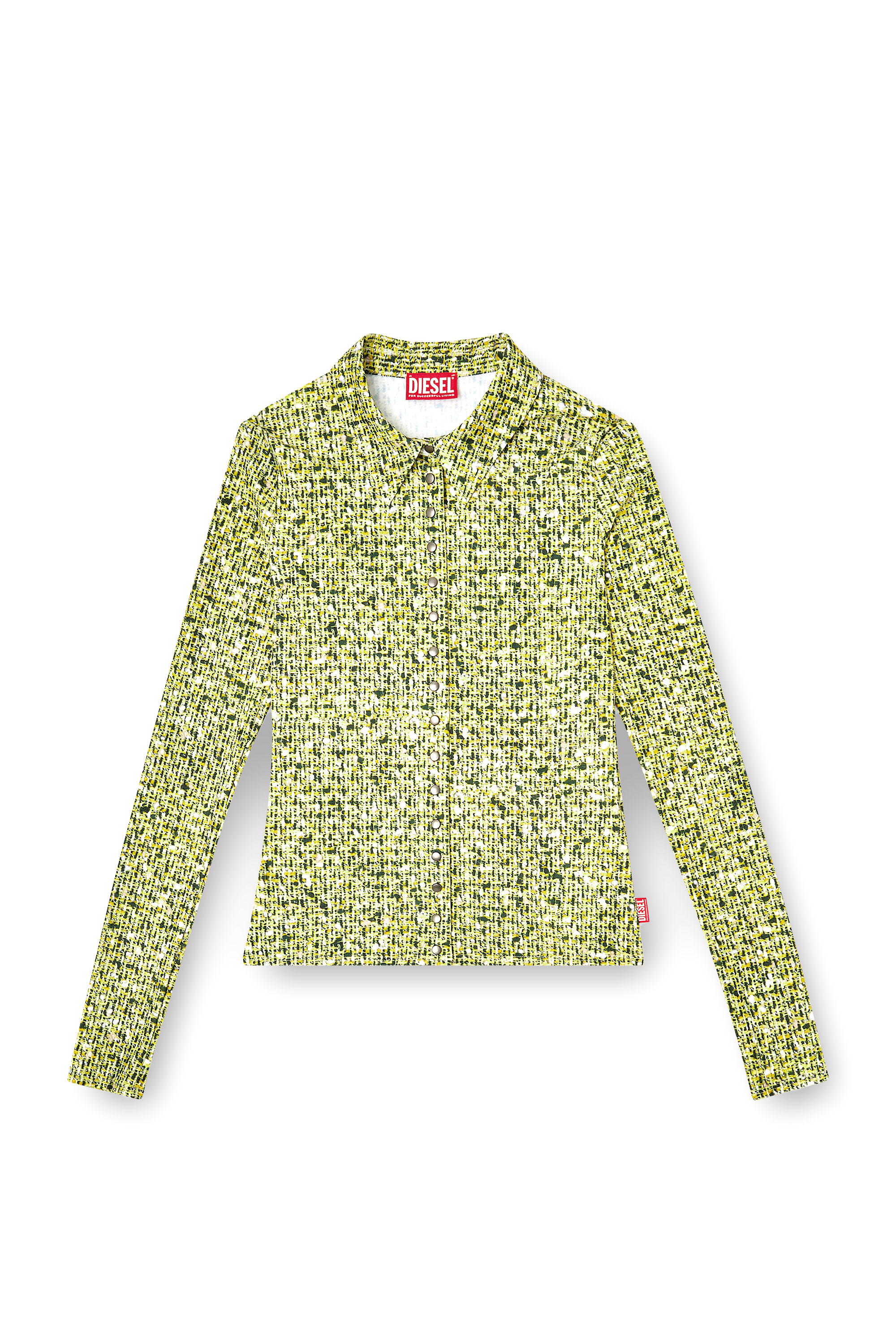 Diesel - C-ELAZ-BC, Camicia in tessuto stretch con stampa bouclé Donna in Giallo - 3