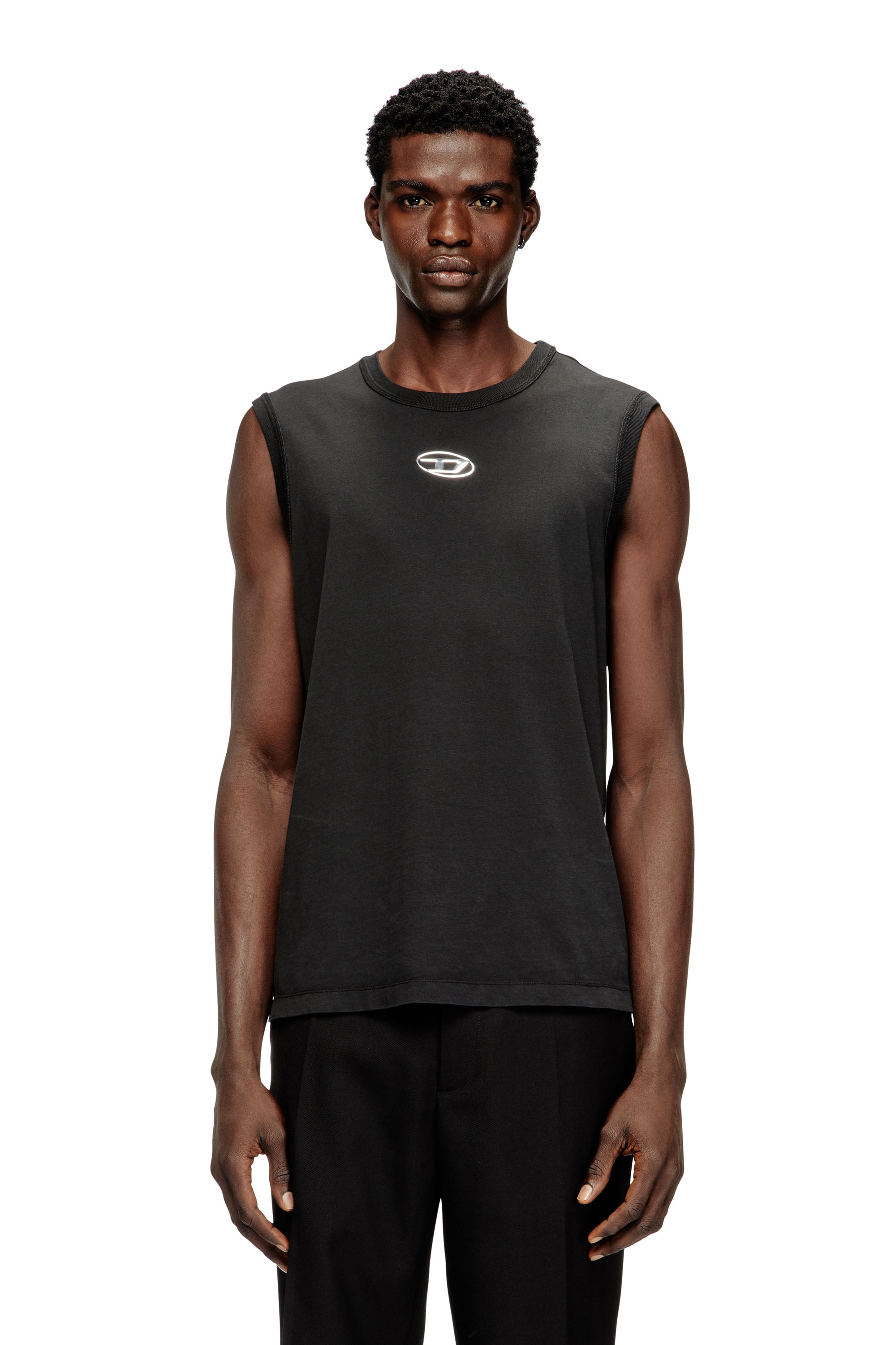 Diesel - T-BISCO-IOD, Sleeveless cotton top with metallic Oval D Uomo in Nero - 1