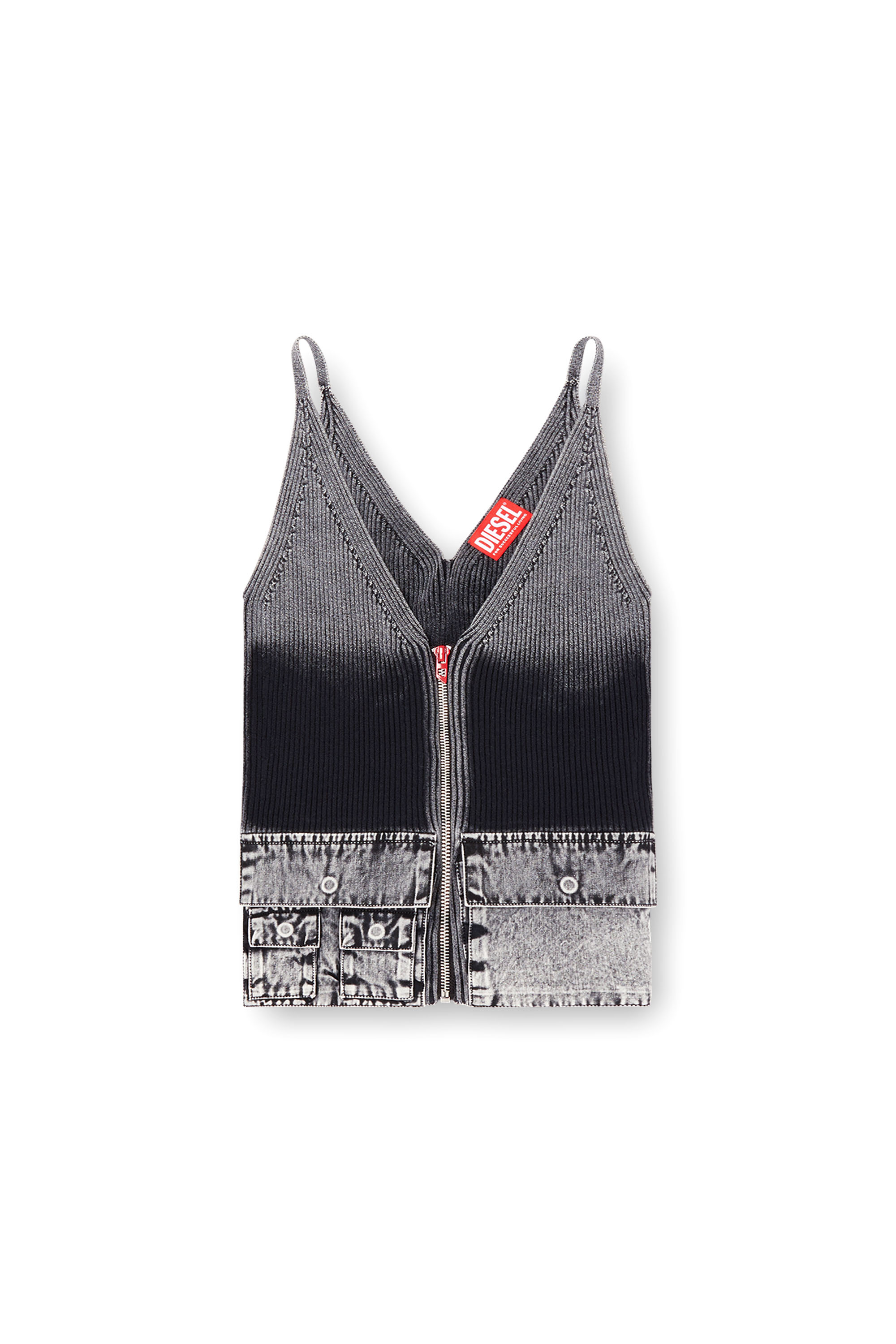 Diesel - M-MELLY, Tank top in maglia con tasche in denim Donna in Grigio - 3