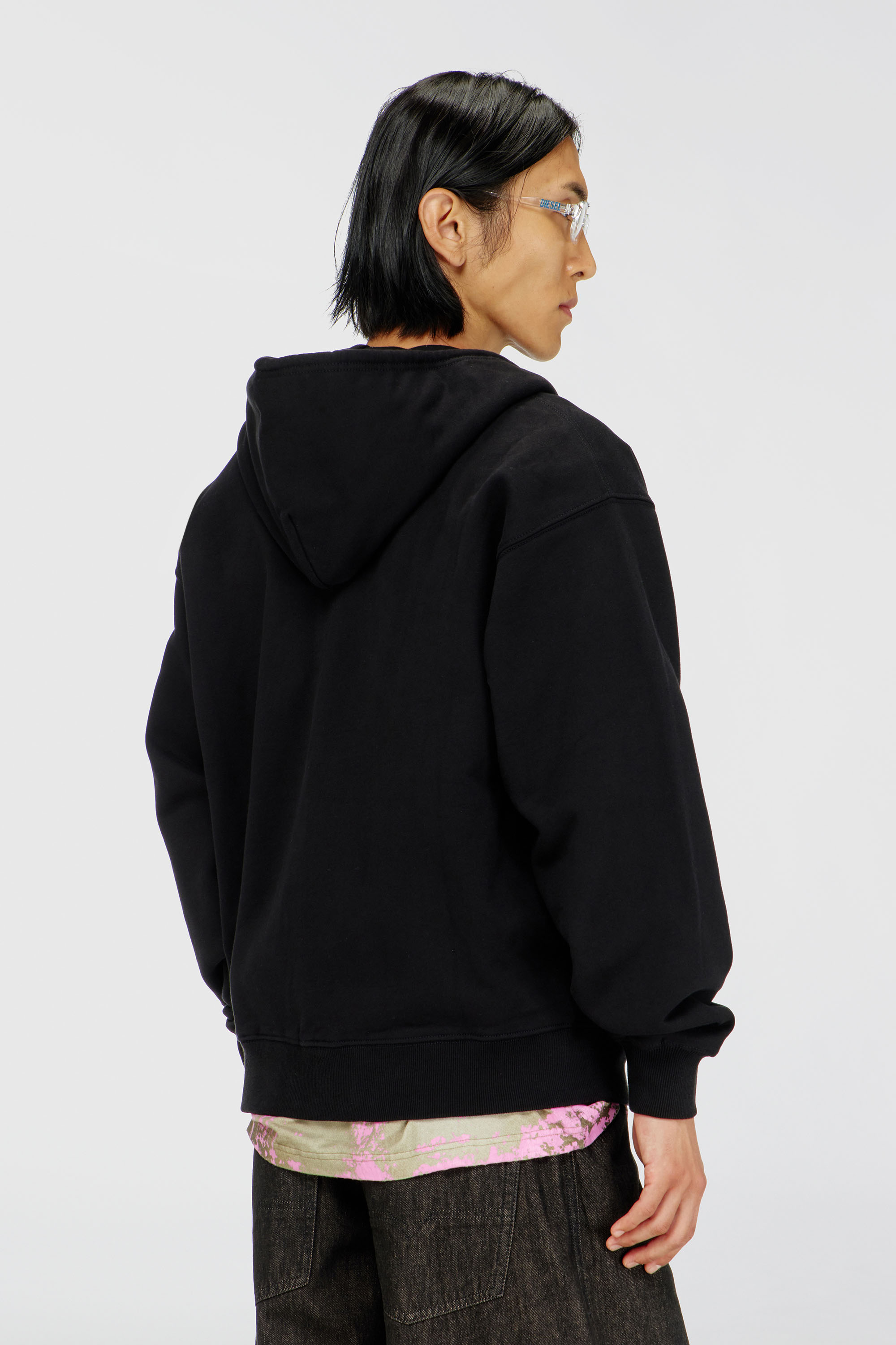 Diesel - S-LUK-HZ-T92, Felpa con cappuccio in cotone con ricamo Oval D tono su tono Uomo in Nero - 4