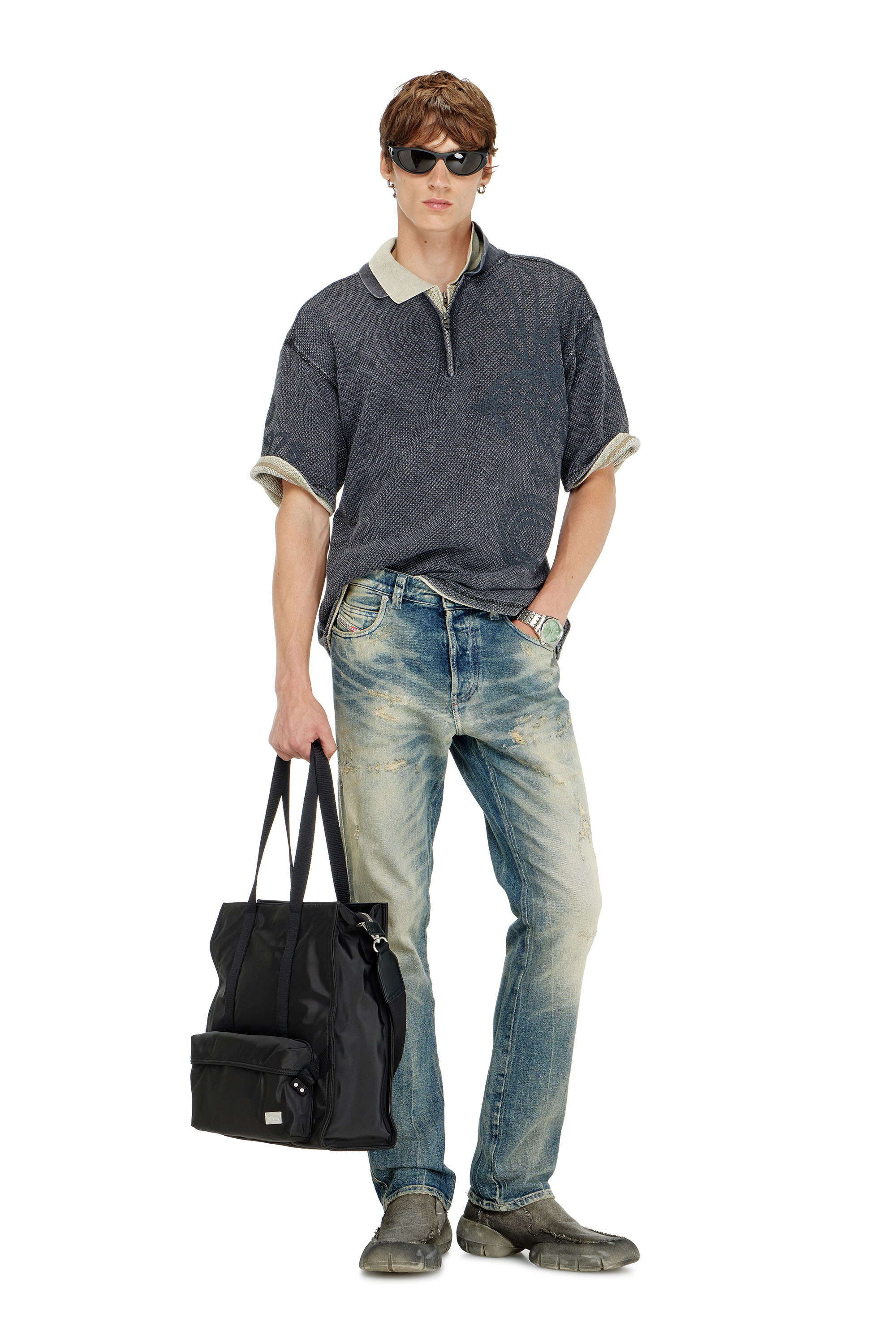 Diesel - T-ERRY-ZIP, Polo in mesh jacquard con stampa Phoenix Uomo in Grigio - 2