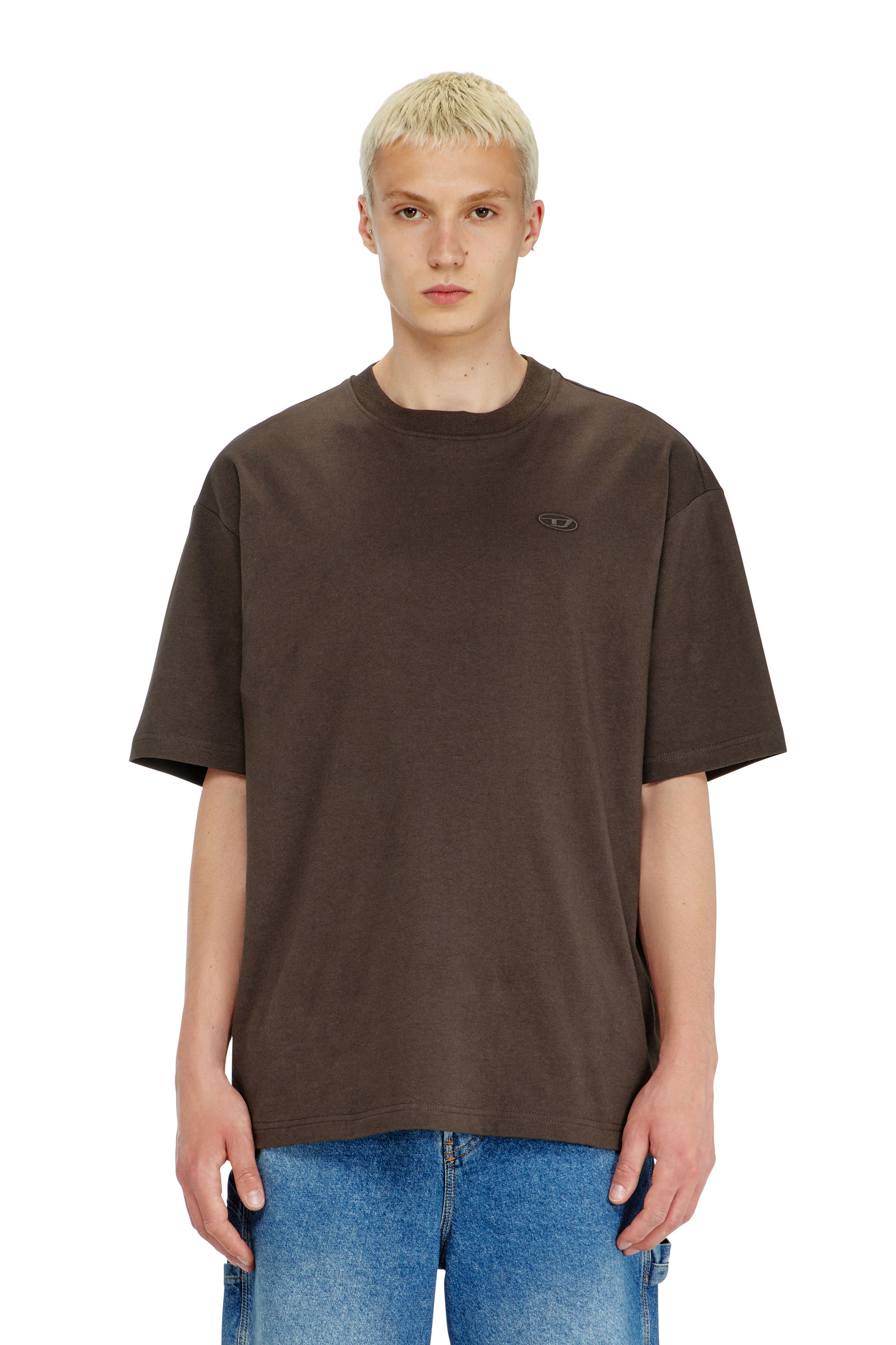 Diesel - T-BOGGY-MEGOVAL-D, T-shirt con maxi-ricamo oval D Uomo in Marrone - 1