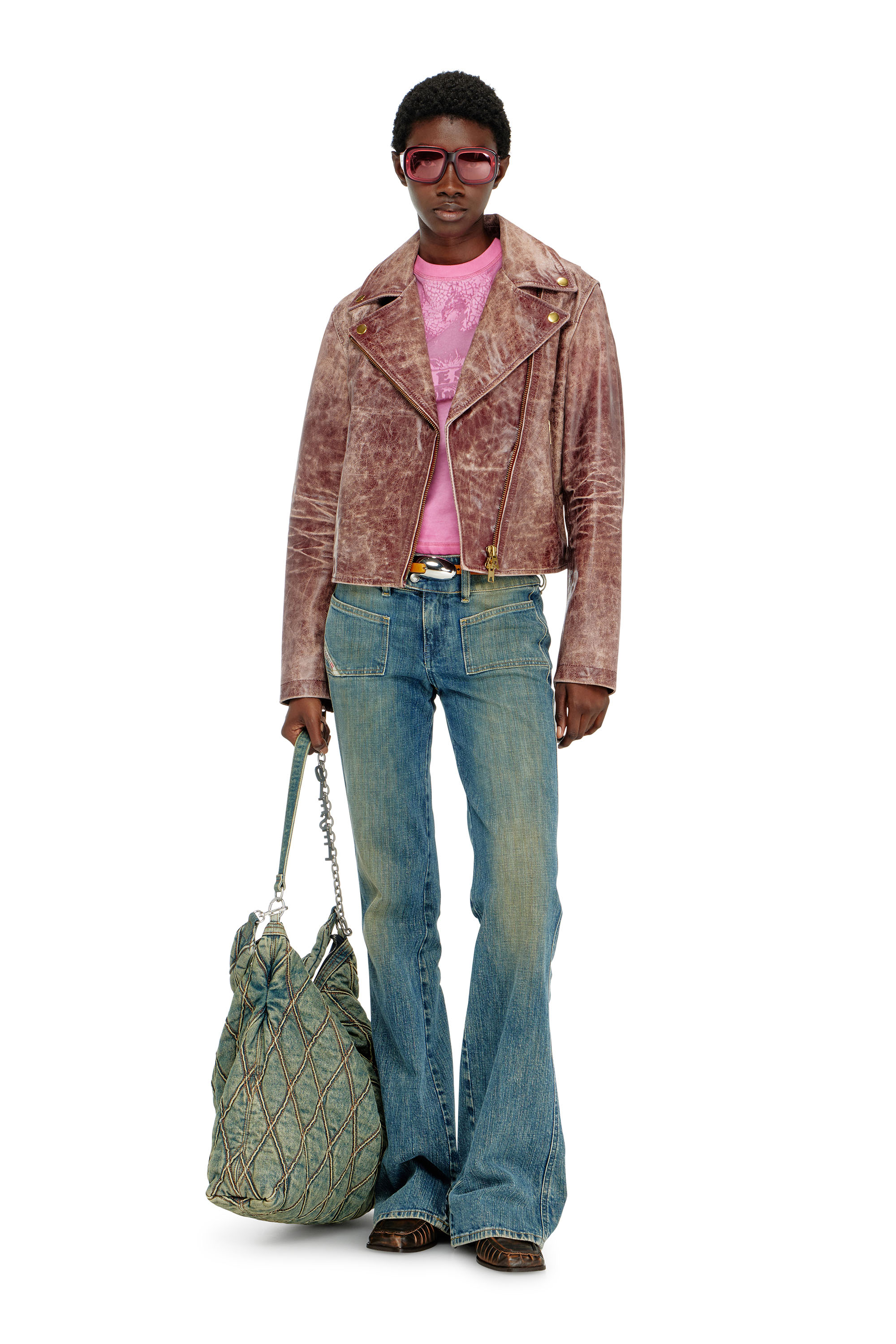Diesel - T-ILA-AA7, T-shirt slim con d&eacute;vor&eacute; Phoenix Donna in Rosa - 2