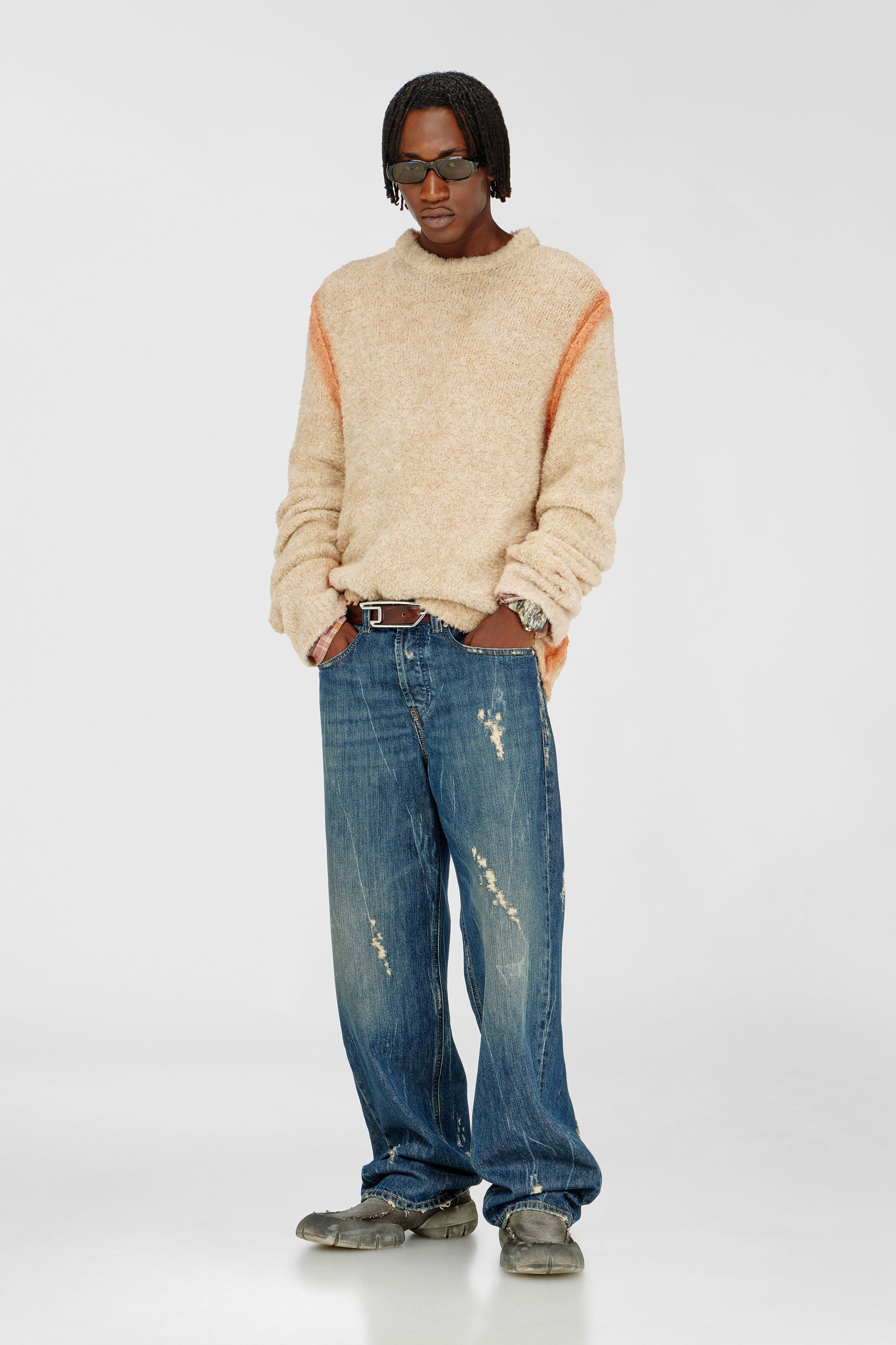 Diesel - K-RIMI, Maglione in misto alpaca con cuciture effetto spray Uomo in Marrone - 1