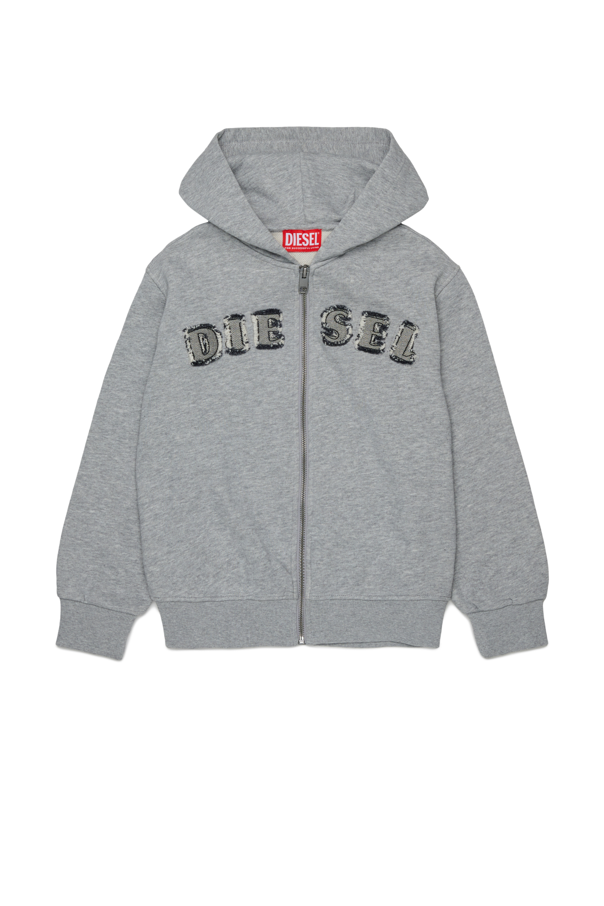 Diesel - SJEANSHOOD OVER, Felpa con zip e lettere logo sfrangiate Uomo in Grigio - 1