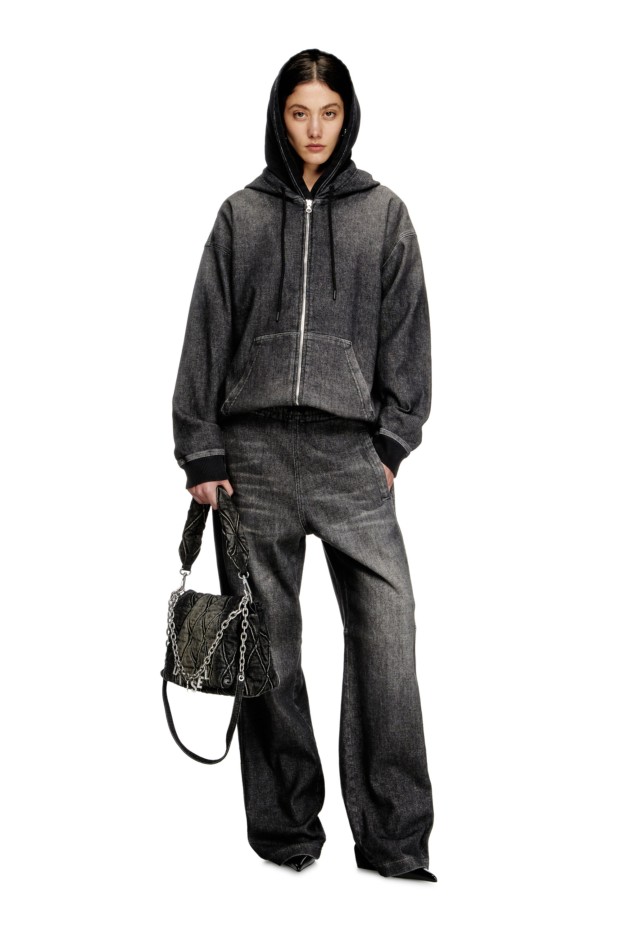 Diesel - D-GIRI-S TRACK, Hoodie con zip in Track Denim dirty Unisex in Nero - 6