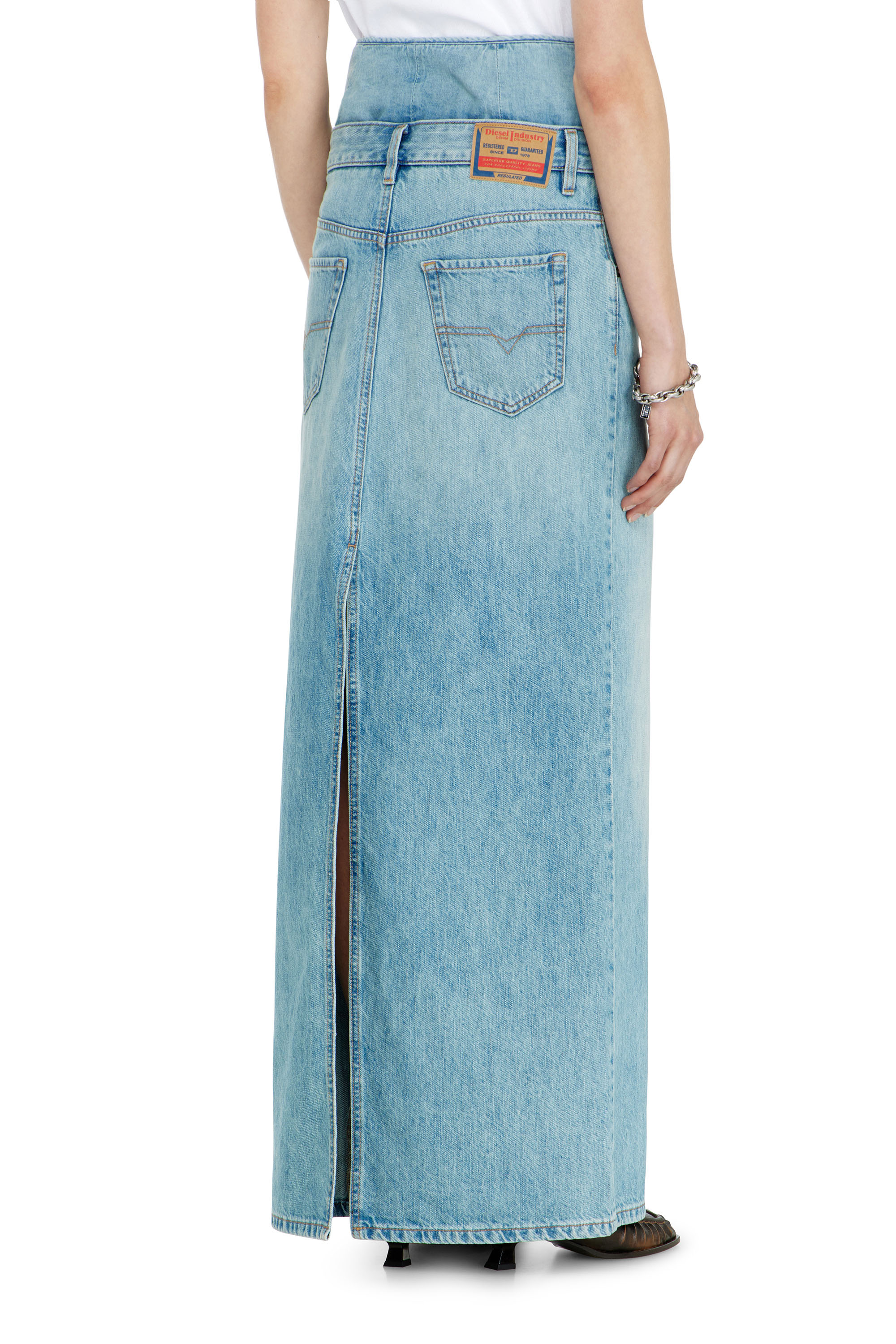 Diesel - DE-SPIVEY, Gonna maxi in denim con effetto jean‑illusion e spacchi Donna in Blu - 3