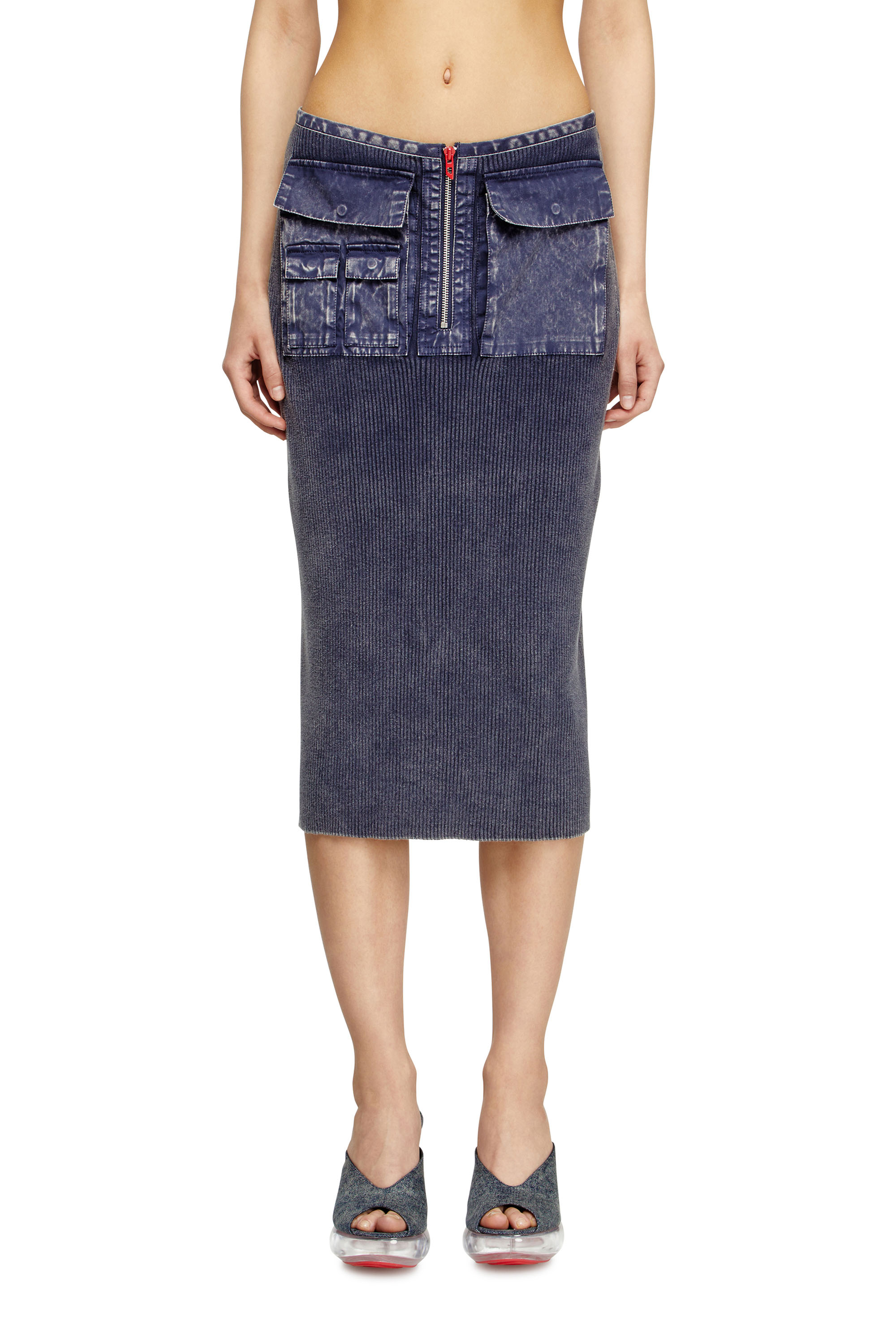 Diesel - M-MERYN, Gonna midi in maglia con tasche in denim Donna in Blu - 3