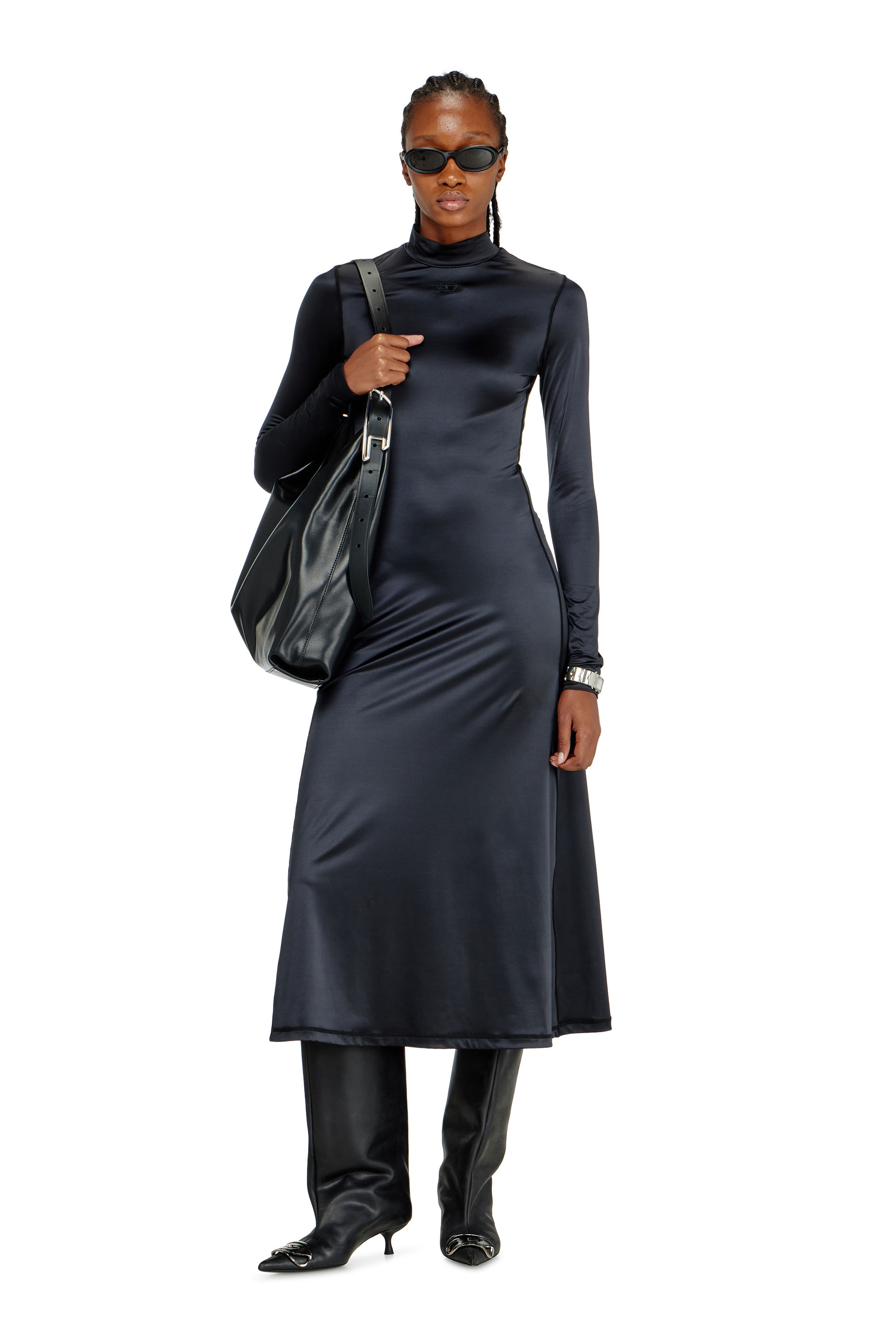 Diesel - D-UNGO, Woman's Fluid midi dress with turtle neck in Black - 2