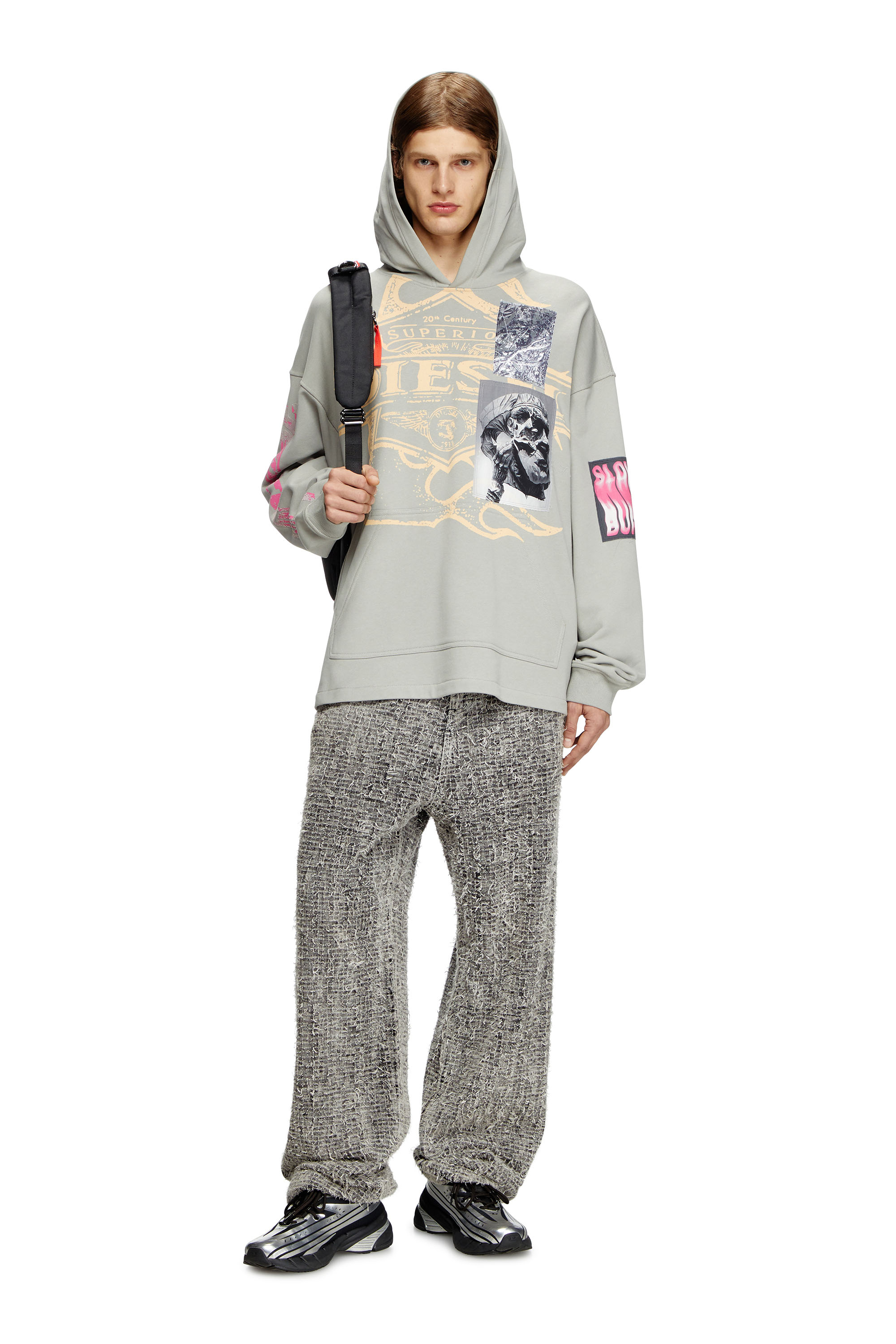 Diesel - S-BAXT-HOOD-R1, Hoodie con stampe e patch logo Uomo in Grigio - 2