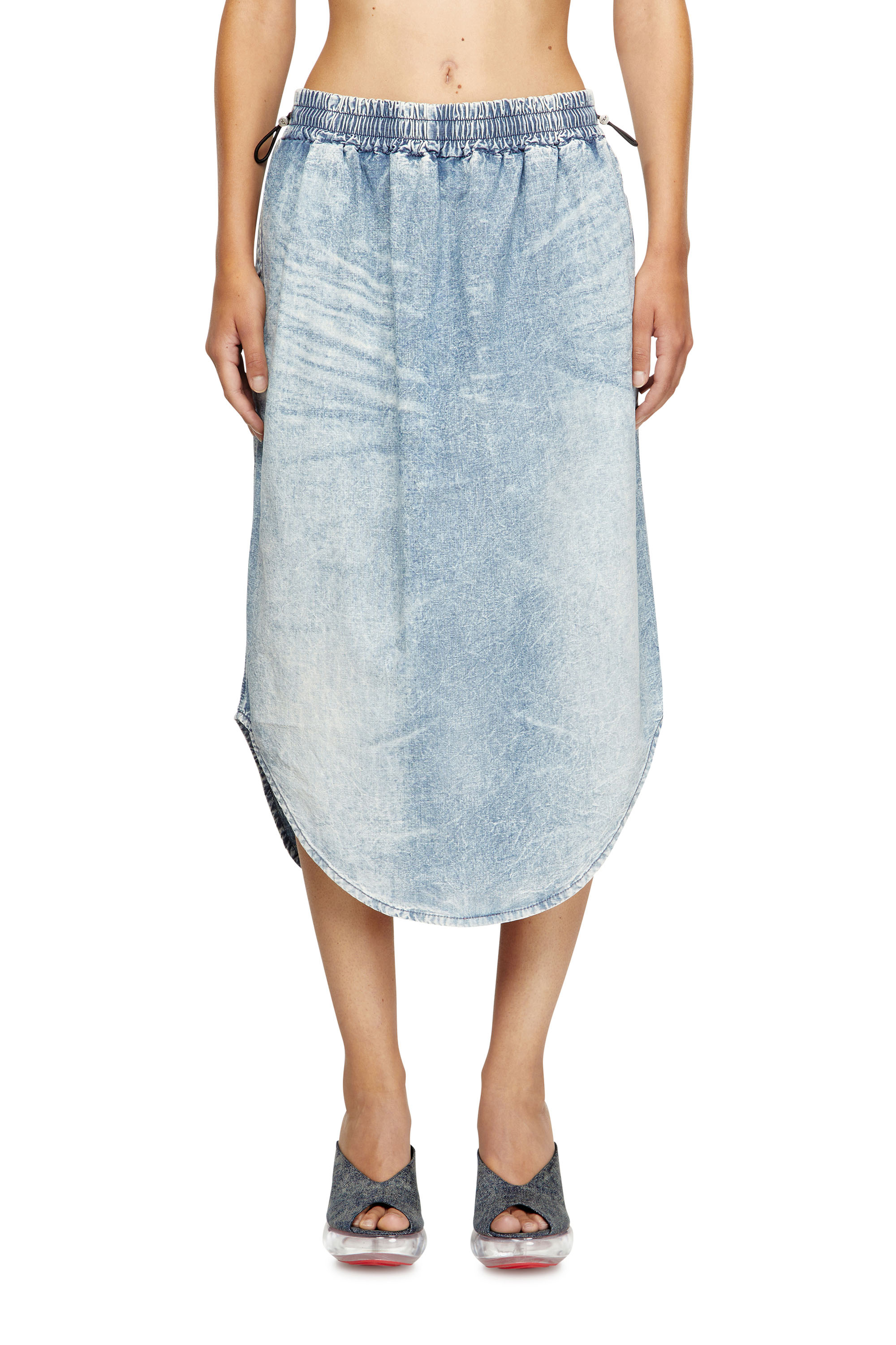 Diesel - DE-ASHLEY-S, Gonna midi in denim marmorizzato Donna in Blu - 1