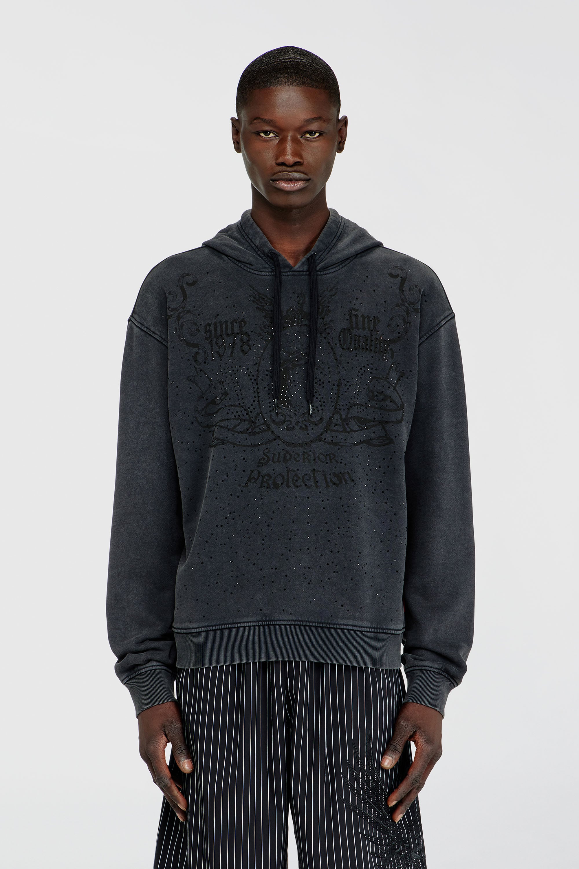 Diesel - S-NORM-HOOD-AA3, Felpa con stampa e applicazioni di strass Uomo in Grigio - 1