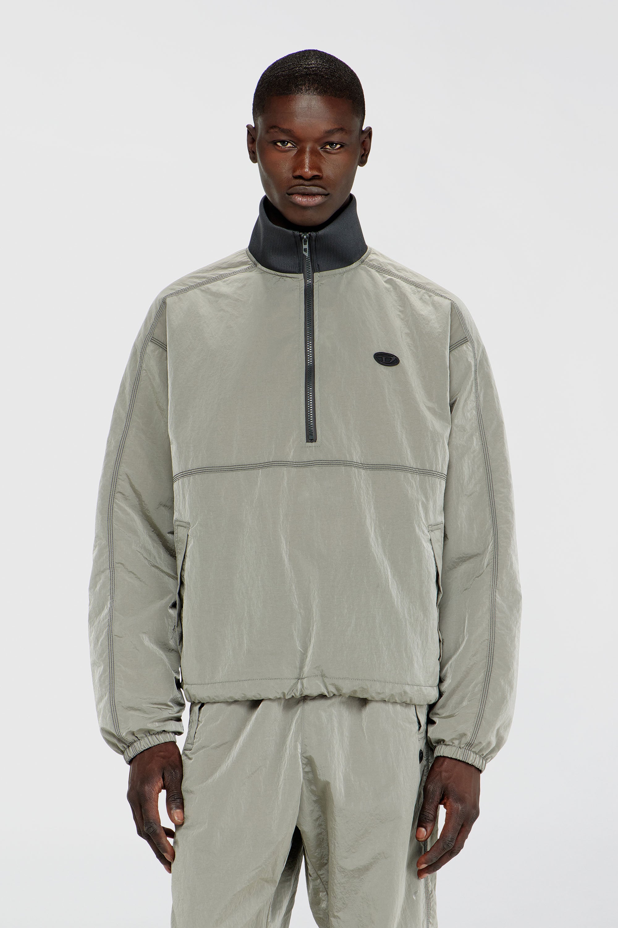 Diesel - J-ANOK, Man's Nylon jacket with crinkle effect in Light Grey - 1