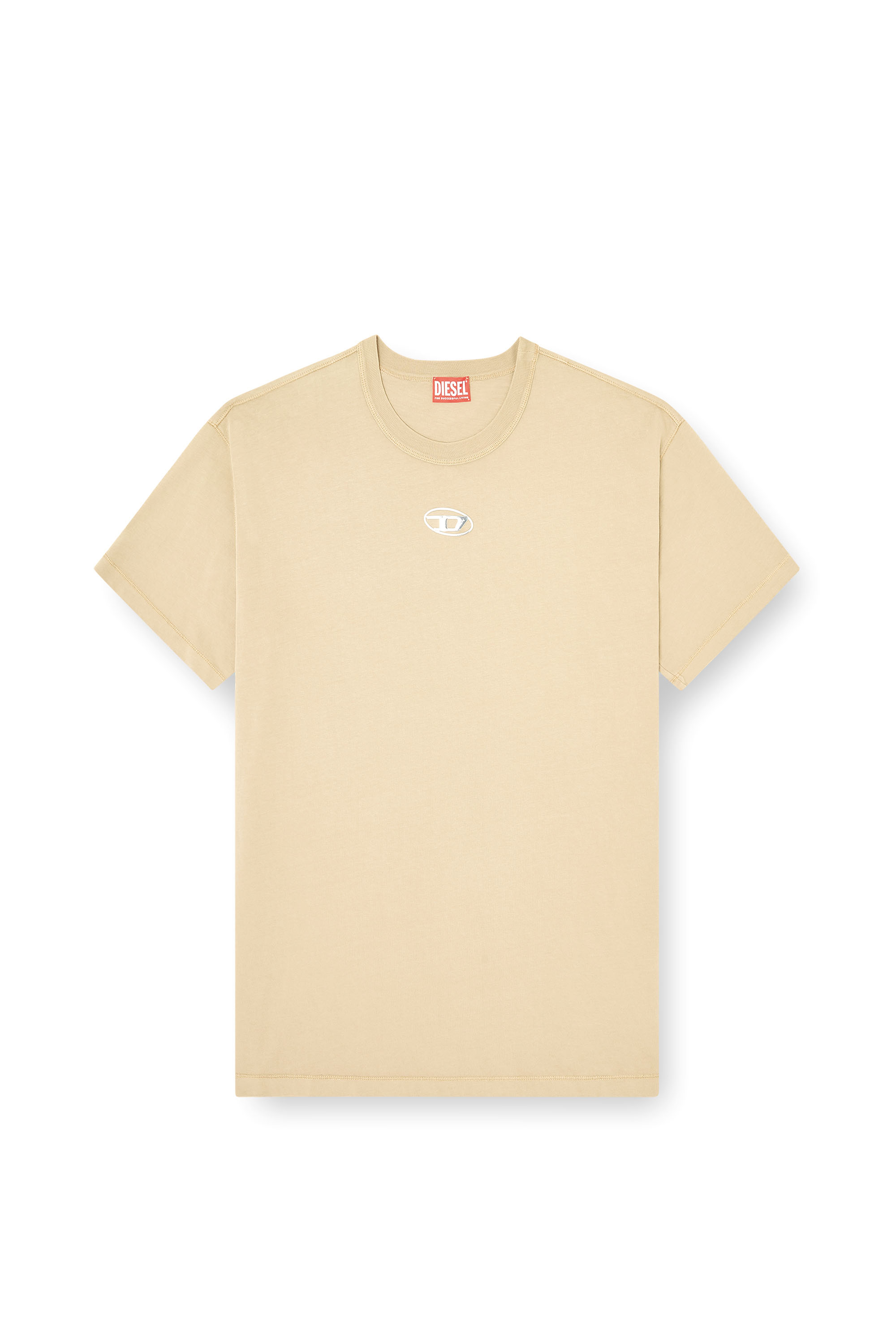 Diesel - T-NORM-IOD, Light cotton T-shirt with metallic Oval D logo Uomo in Beige - 3