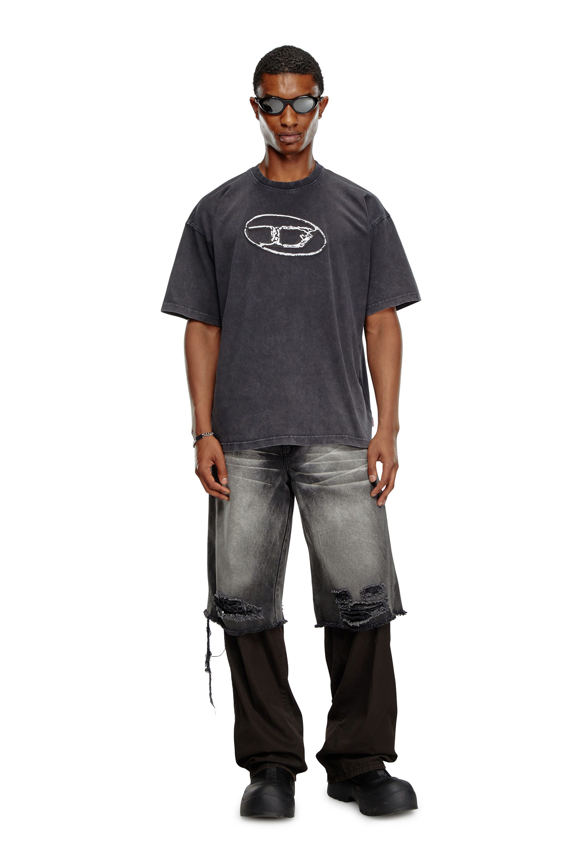 Diesel - T-BOXT-Q22, Uomo T-shirt sfumata con stampa Oval D in Nero - Image 3