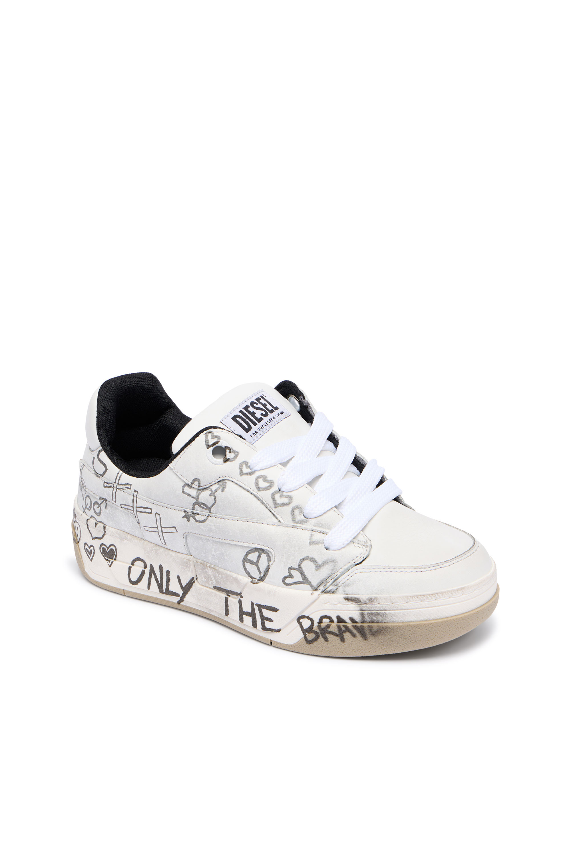 Diesel - S-D-OLLIE LOW, S-D-Ollie-Sneaker in pelle con stampa graffiti Uomo in Bianco - 4