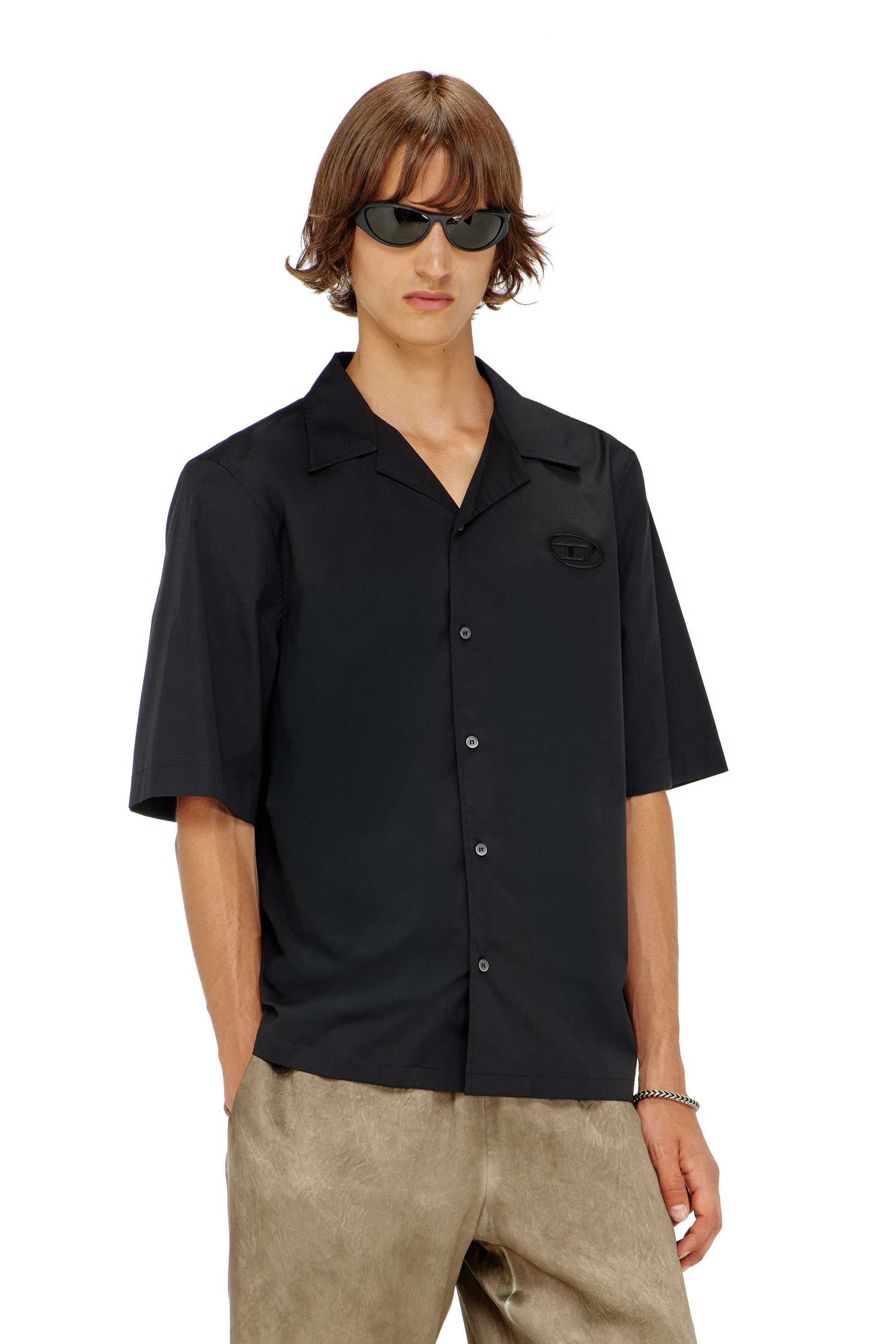 Diesel - S-MAC-GSBH, Camicia in popeline elasticizzato con ricamo Oval D Uomo in Nero - 3