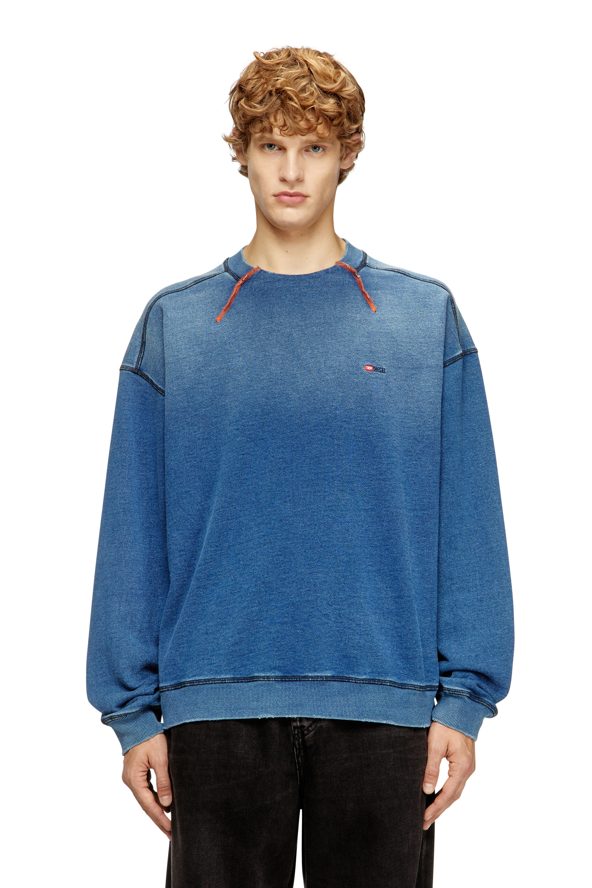 Diesel - S-CRAO-BOXT, Maglione in cotone con cuciture a contrasto Uomo in Blu - 1