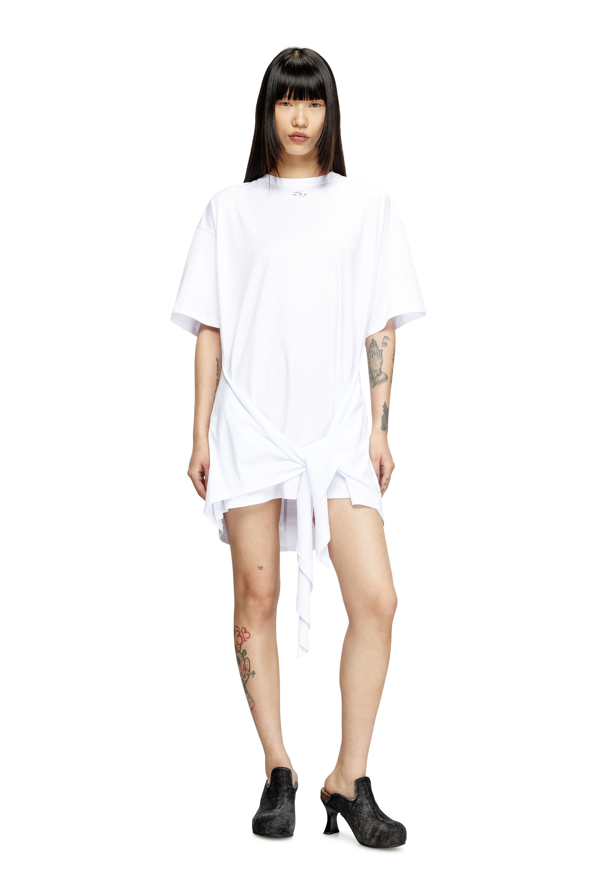Diesel - D-EIVOR, Abito T-shirt con nodo frontale Donna in Bianco - 3