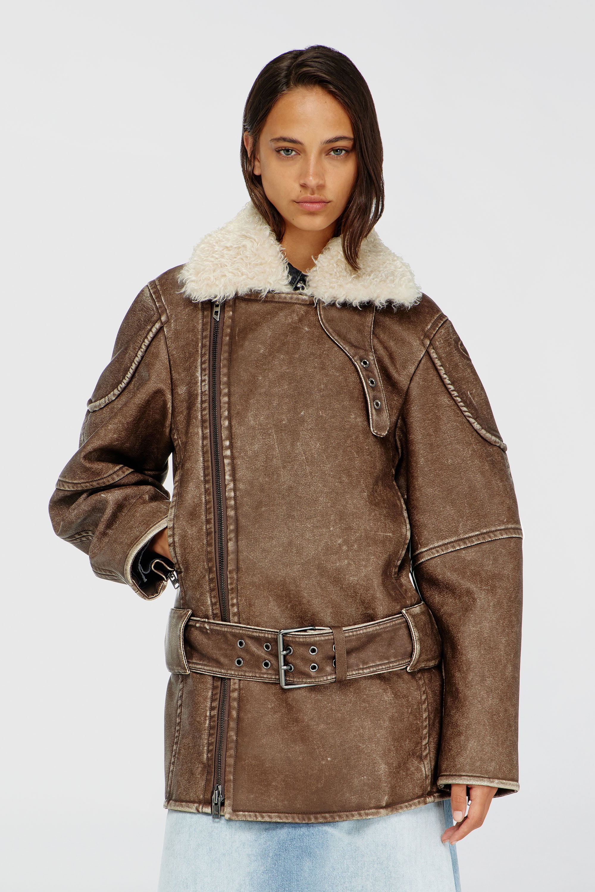 Diesel - G-EYSER, Cappotto doppiopetto stile aviator-biker Donna in Marrone - 1