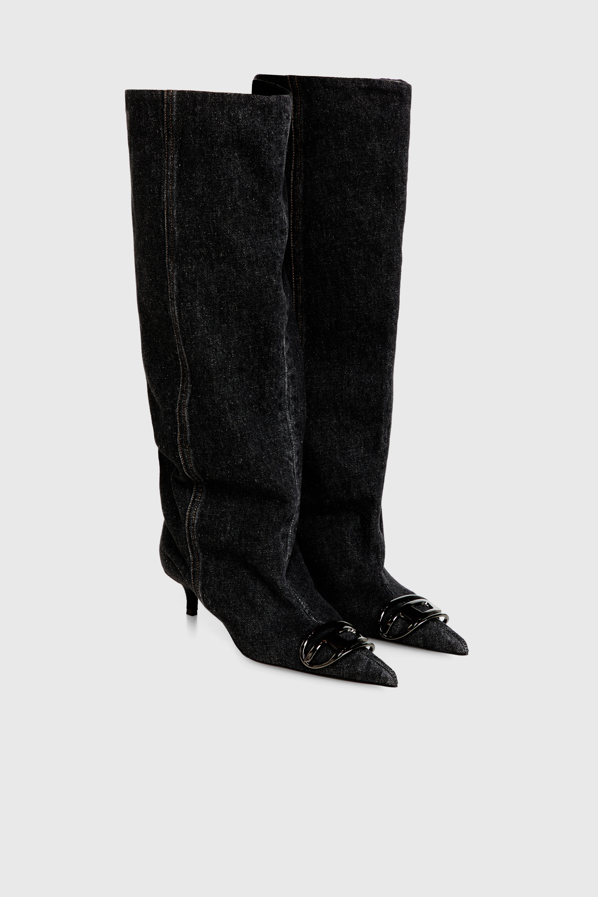 Diesel - D-VENUS KB SLOUCHY, D-Venus-Stivali slouchy al ginocchio in denim blu Donna in Nero - 2