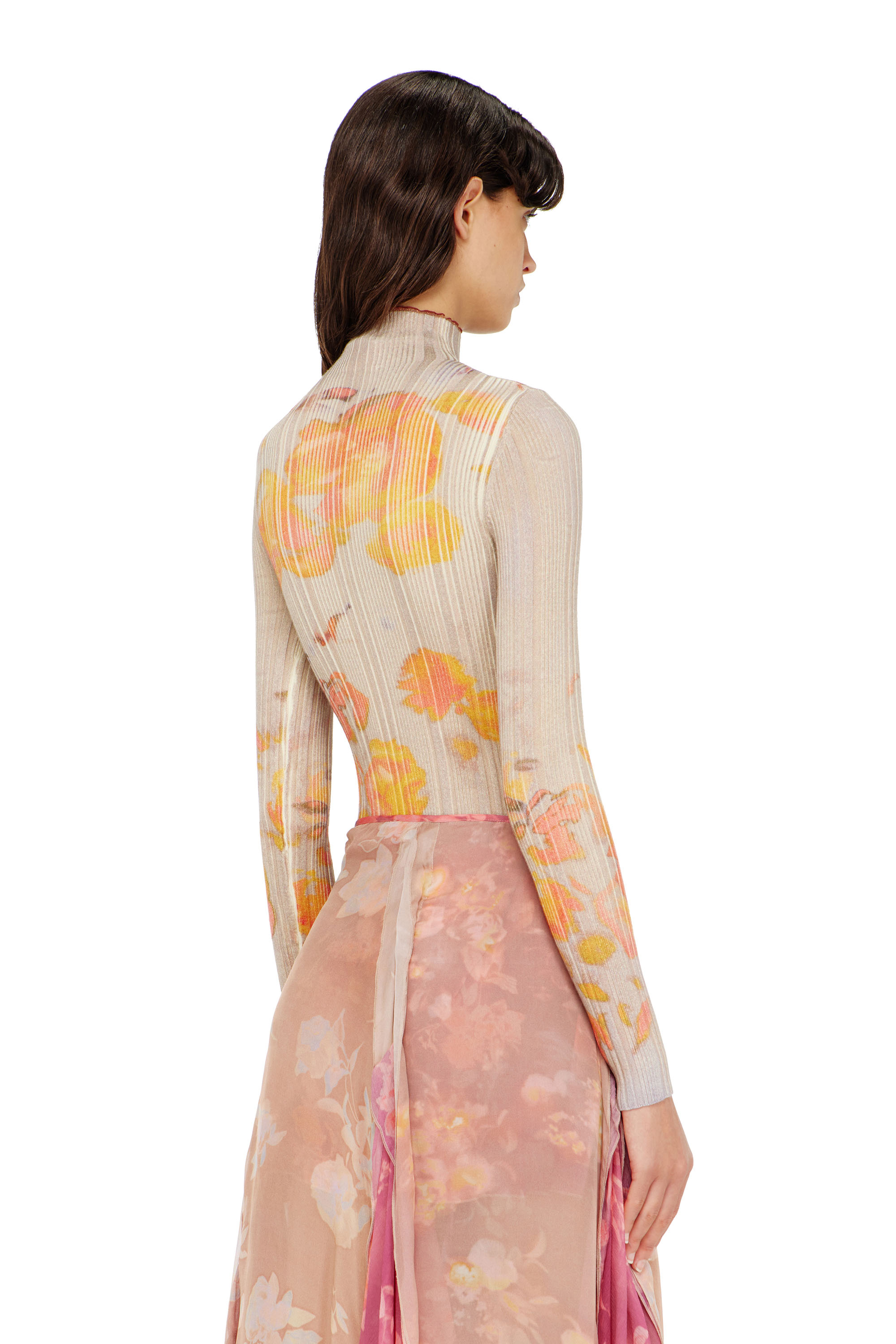 Diesel - M-IORIA, Dolcevita in lana a costine con stampa floreale Donna in ToBeDefined - 4