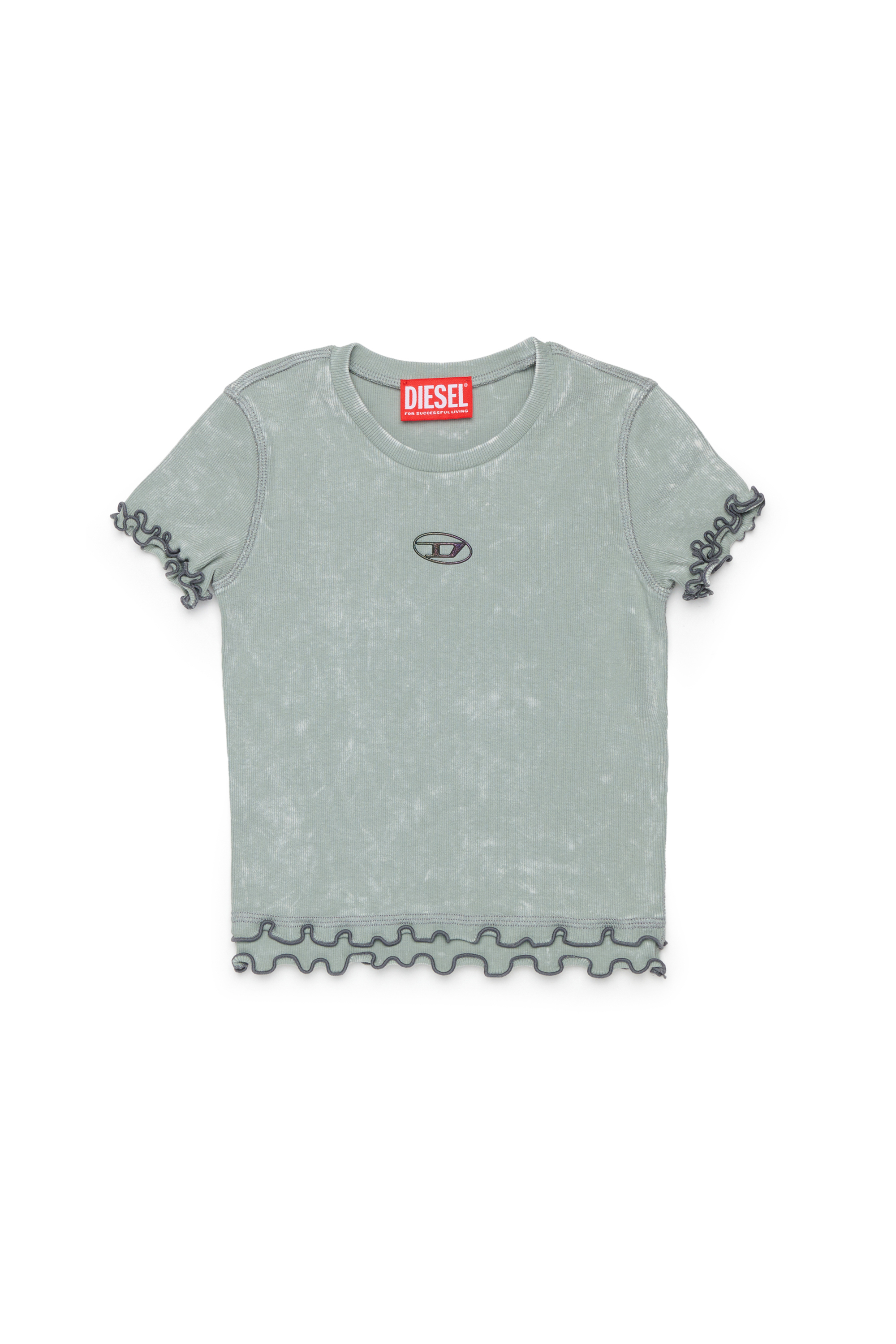 Diesel - TAILIA, T-shirt a costine con volant Donna in Grigio - 1