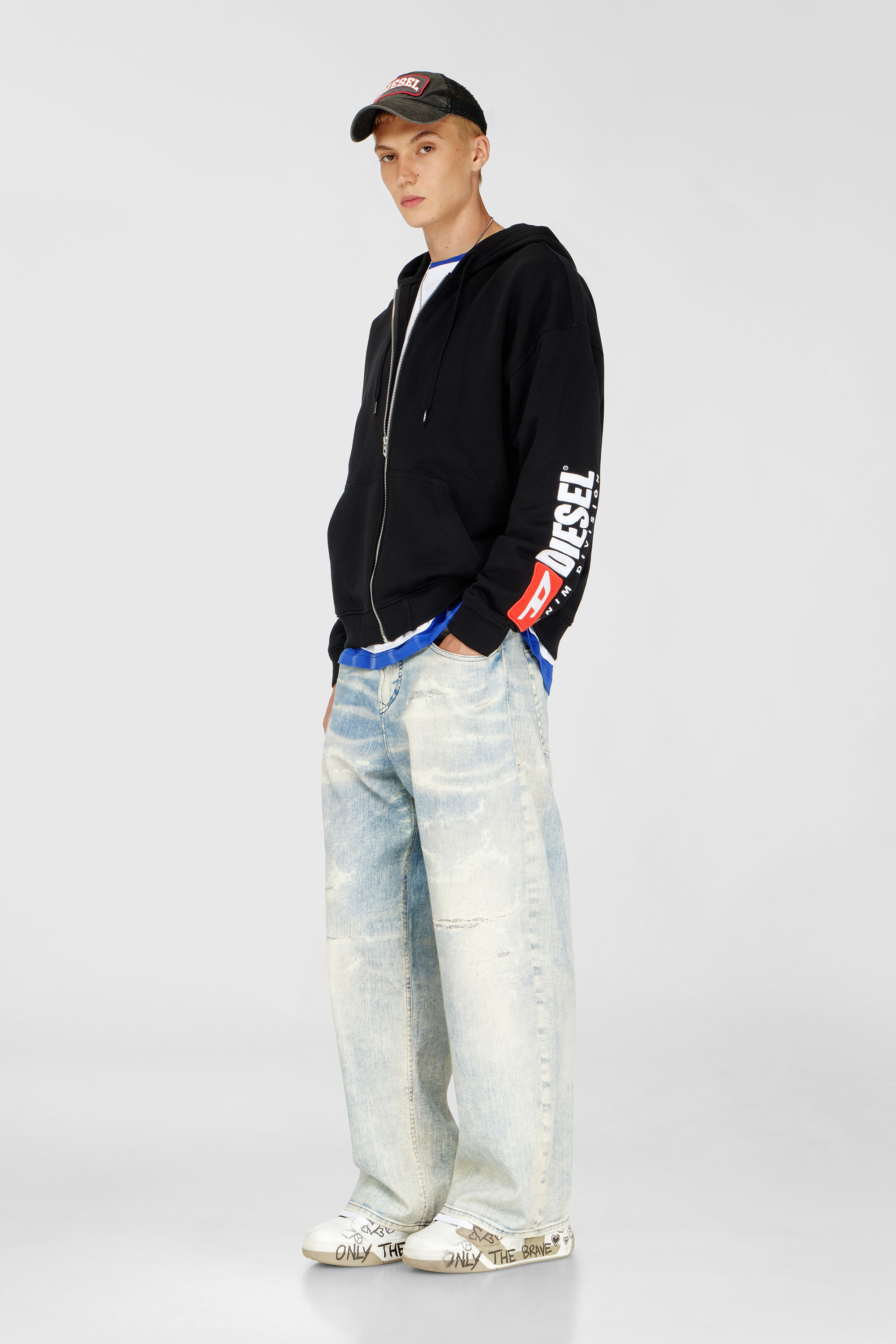 Diesel - S-BOXT-ZIP-HOOD-DIV, Felpa con cappuccio con ricamo del logo Uomo in Nero - 2