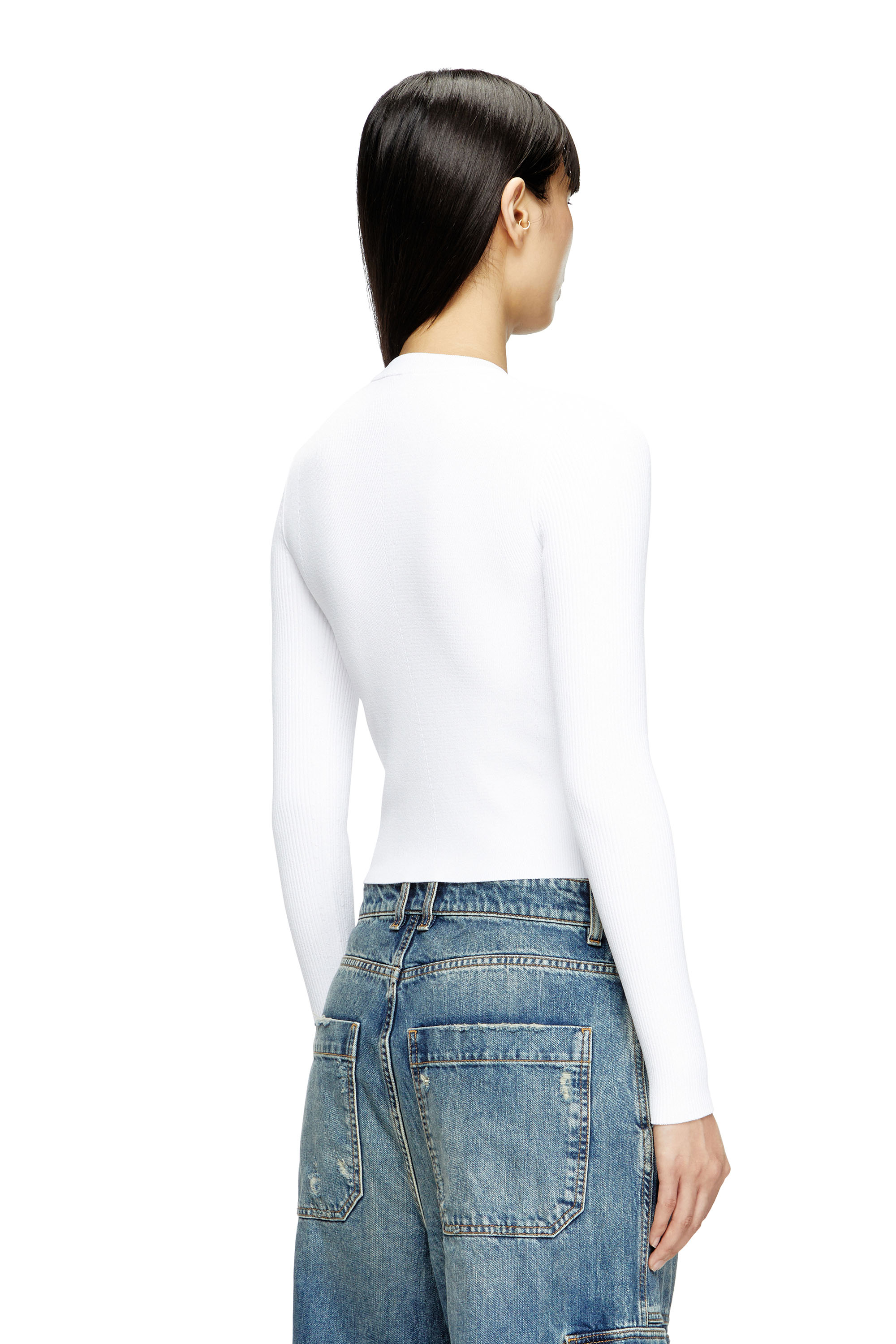 Diesel - M-VALARI, Top a coste in viscosa con Oval D Donna in Bianco - 4