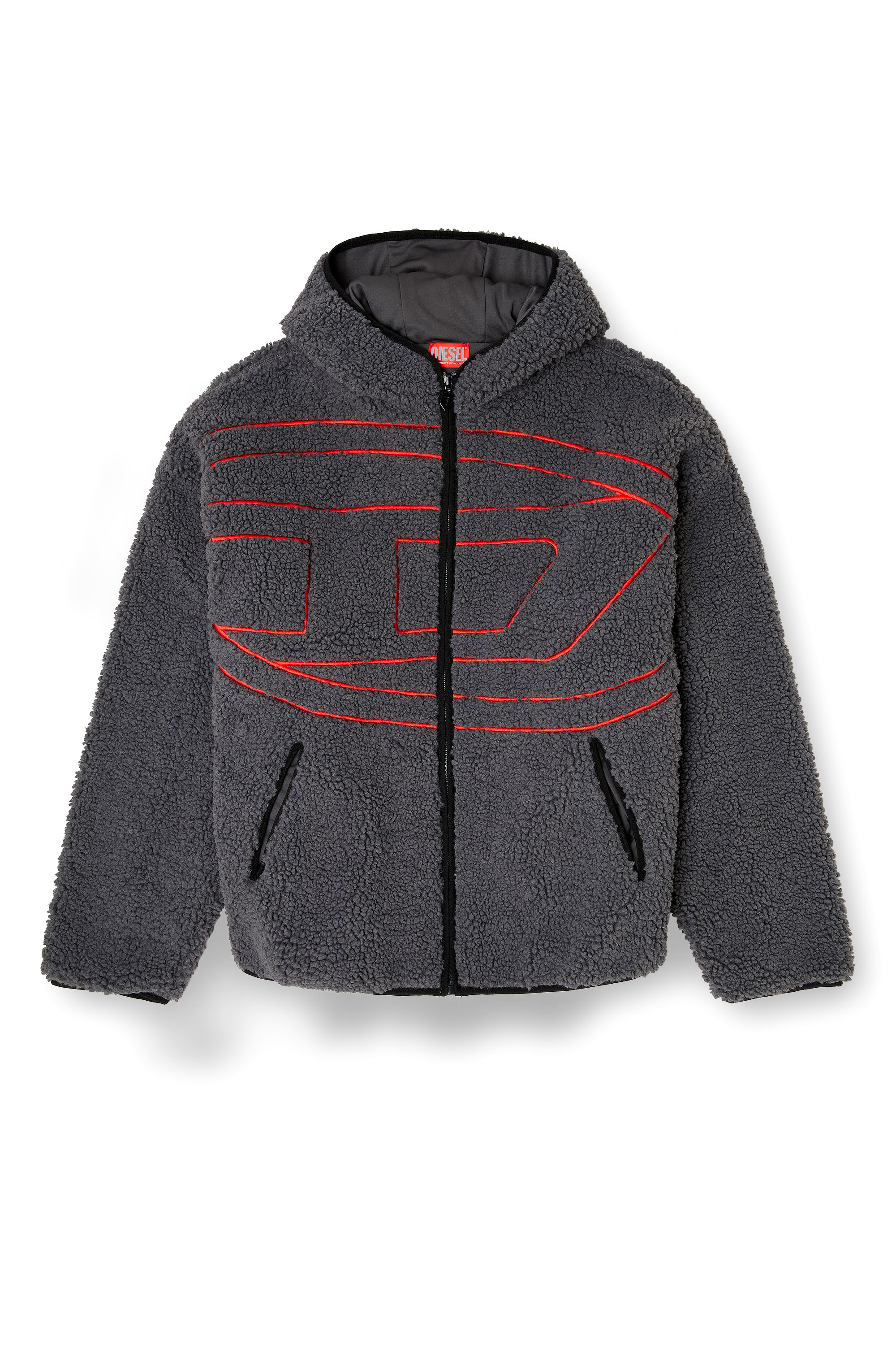 Diesel - S-ZAT, Felpa teddy con cappuccio Uomo in Grigio - 2