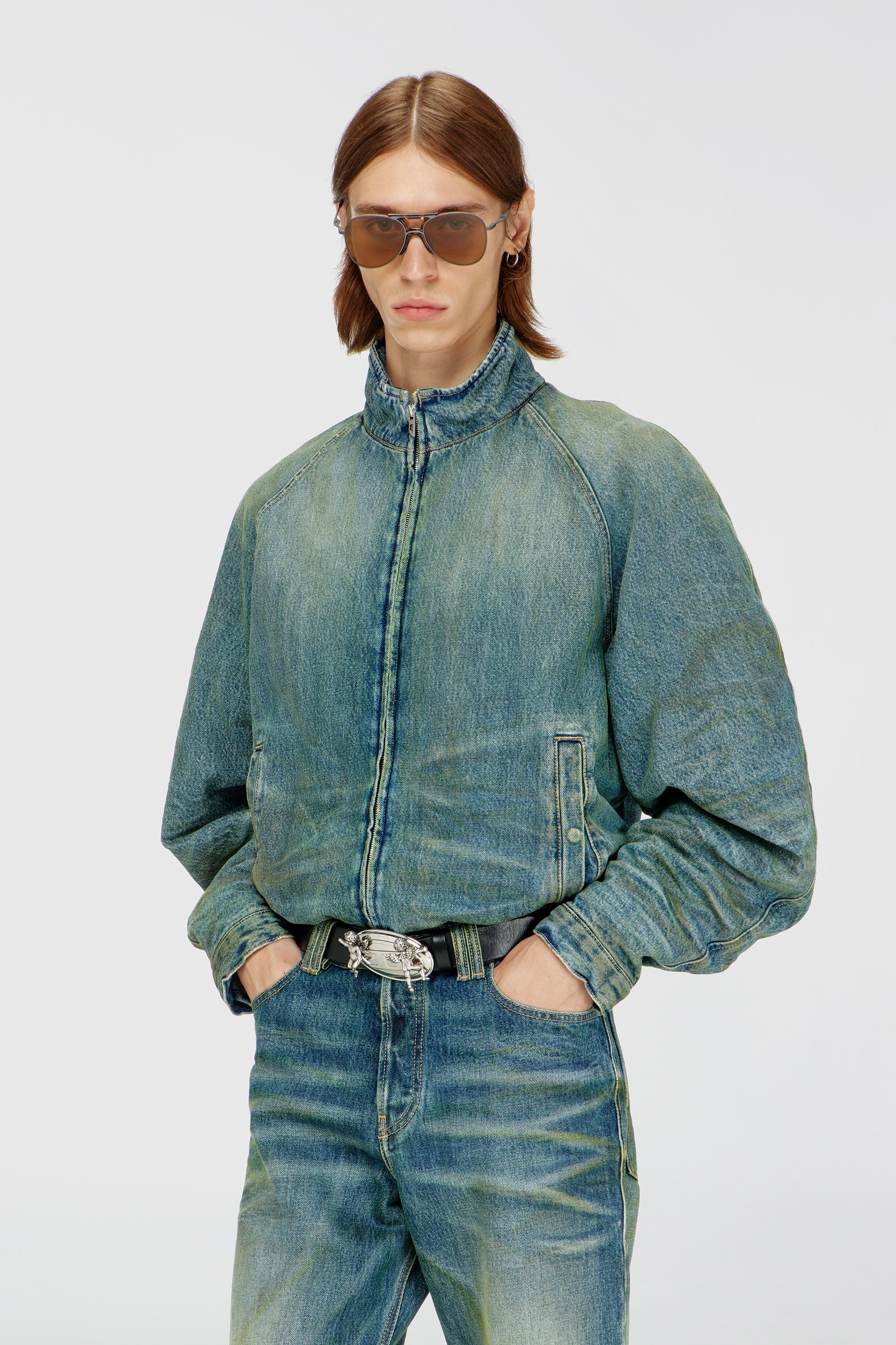 Diesel - D-BARUS-FSJ2, Giacca imbottita in denim effetto sporco e stropicciato Uomo in Blu - 1