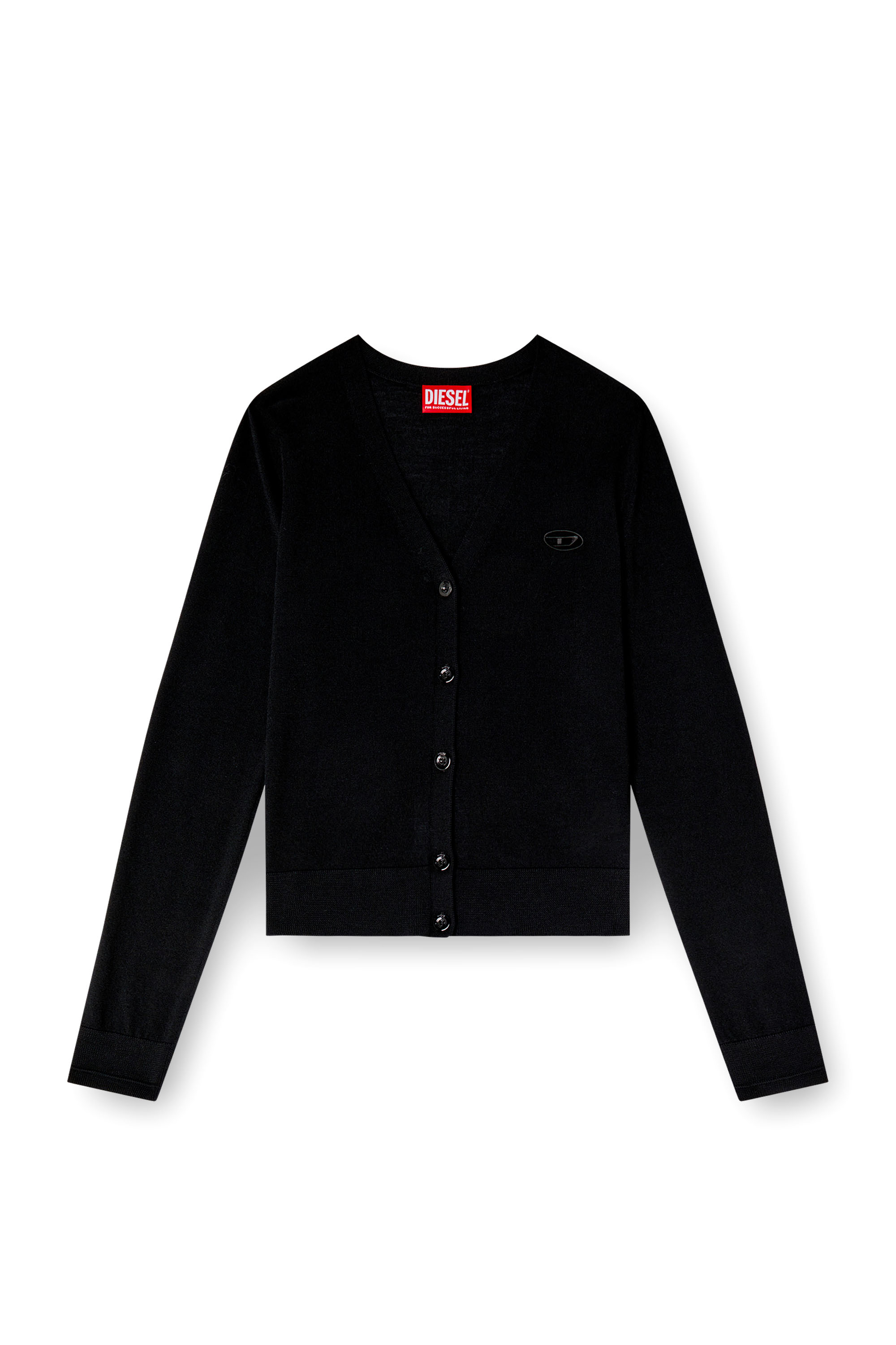 Diesel - M-ALIMA, Cardigan in lana con logo cut-out Donna in Nero - 2