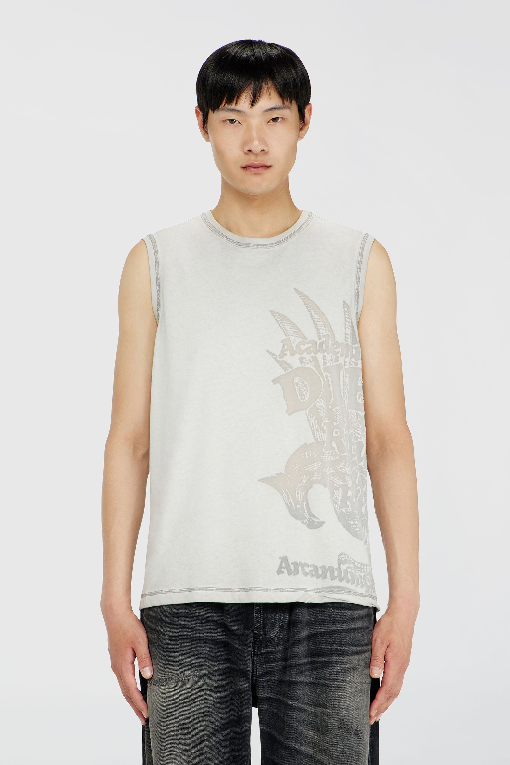Diesel - T-RAWBISCO, Top smanicato con grafiche in rilievo Uomo in Grigio - 1
