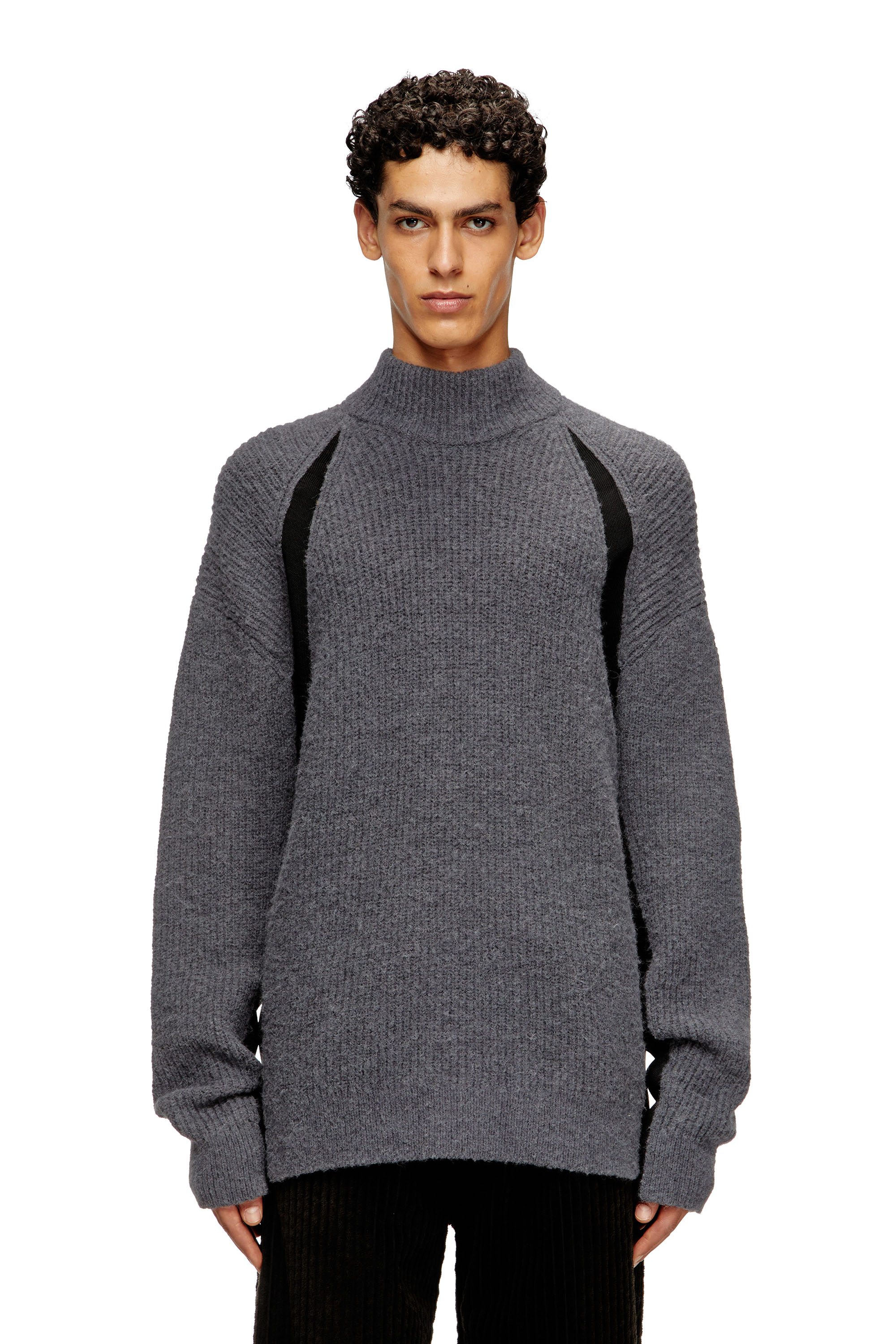 Diesel - K-LOLLO-TN, Maglia misto alpaca con inserti a contrasto Uomo in Grigio - 1