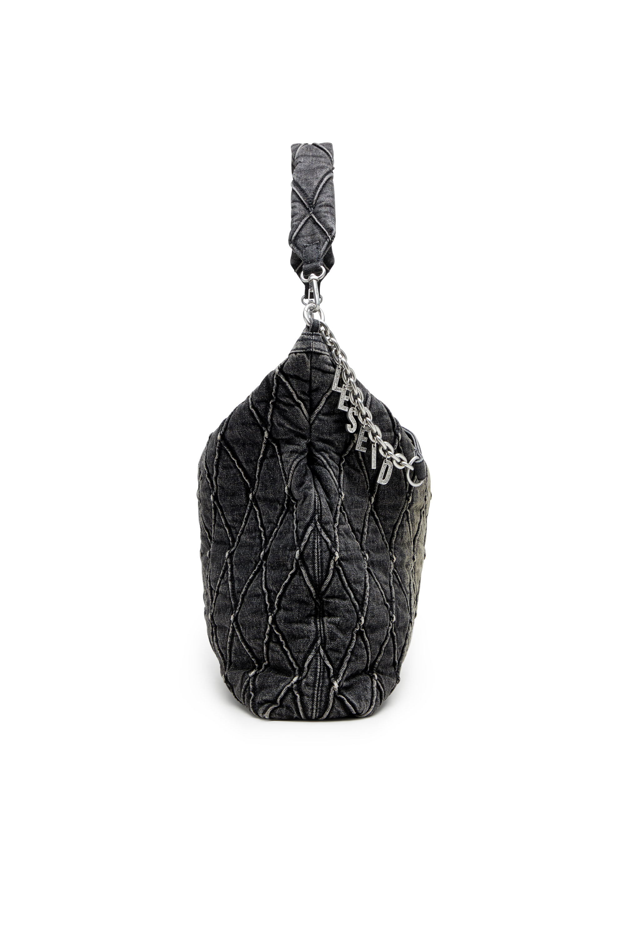 Diesel - CHARM-D HOBO, Borsa hobo large in denim trapuntato e trattato Donna in Nero - 3