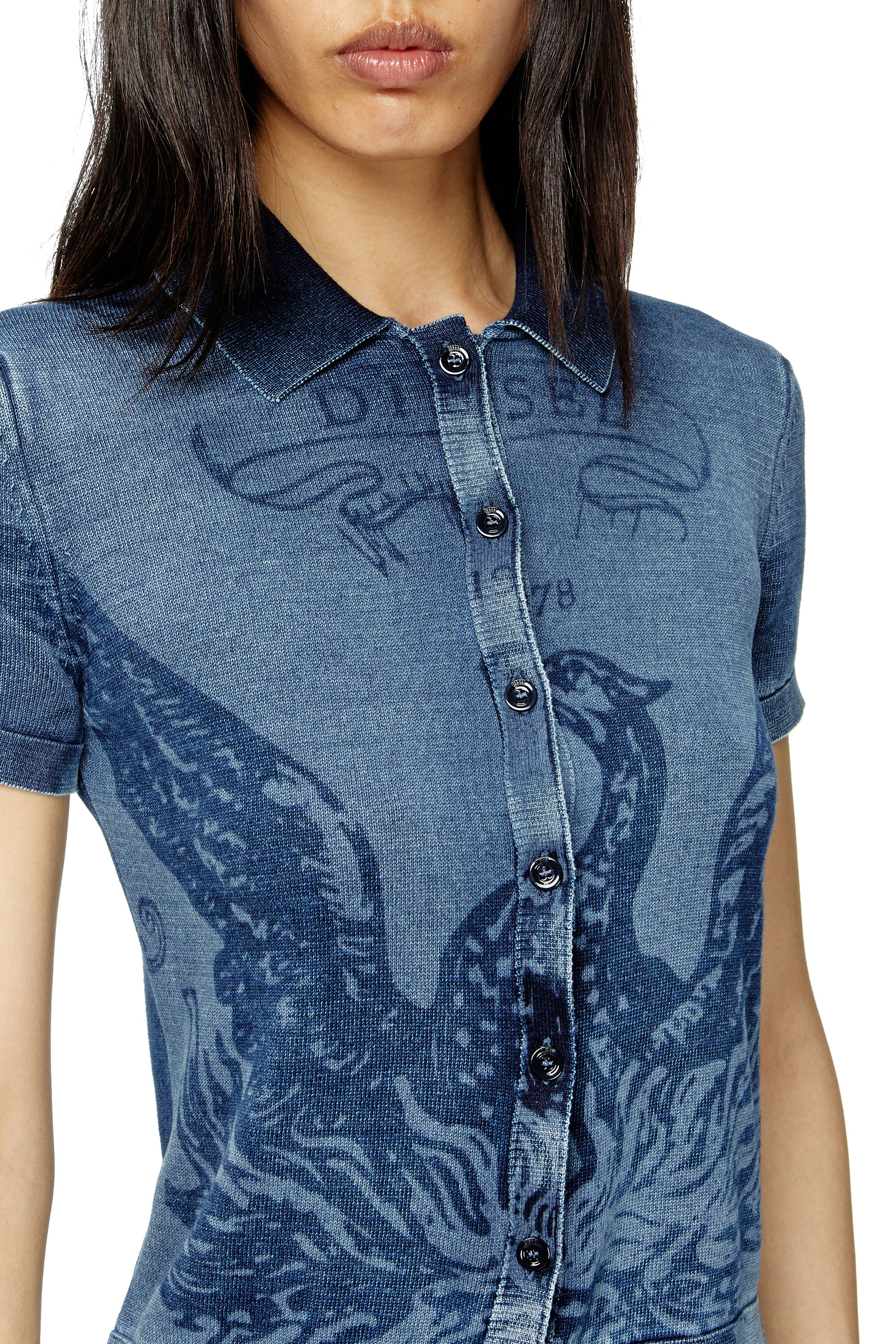 Diesel - M-FENNY, Camicia-cardigan indaco con logo Phoenix Donna in Blu - 5