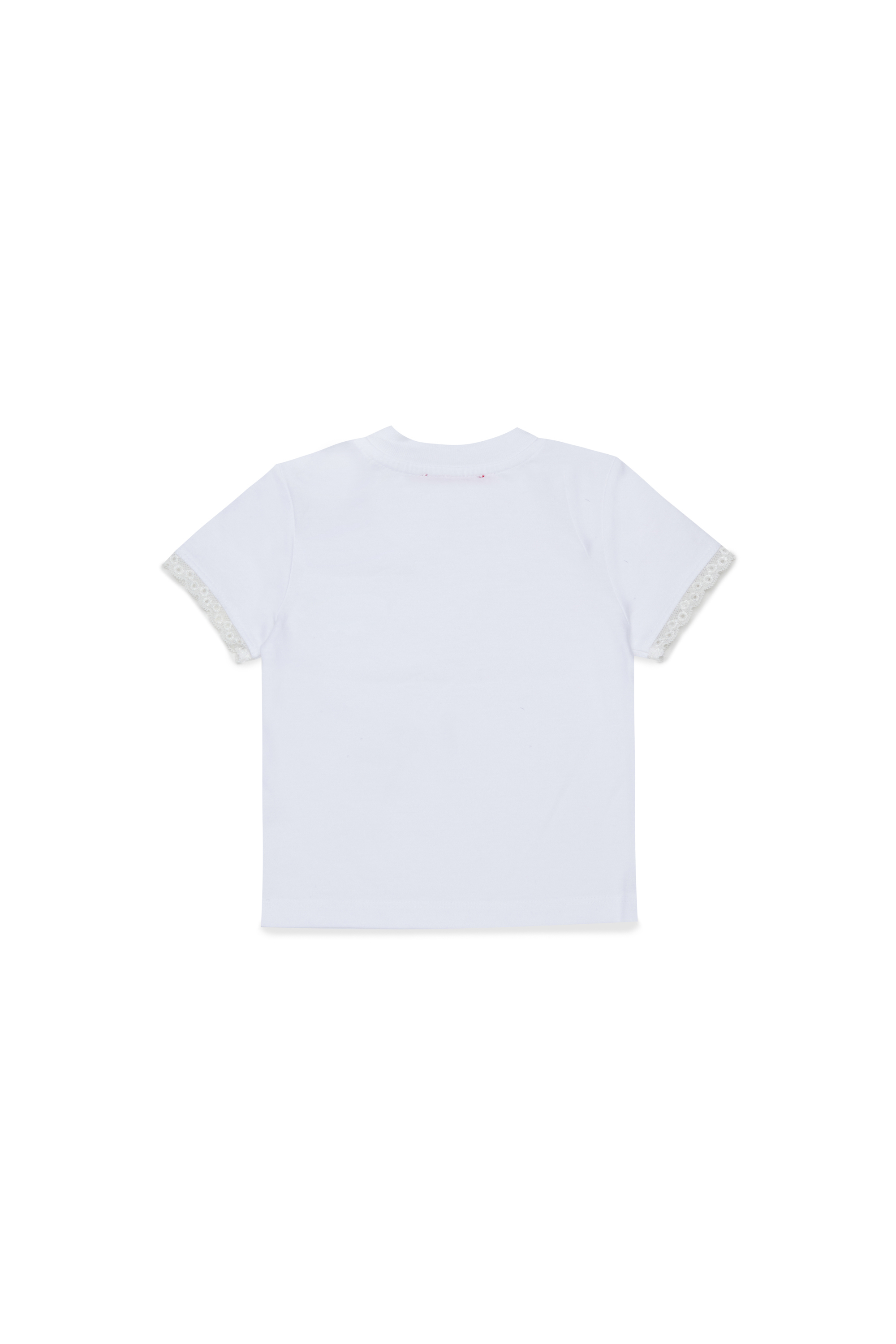 Diesel - TROSEZB, T-shirt con inserti in pizzo e stampa rosa Donna in Bianco - 2