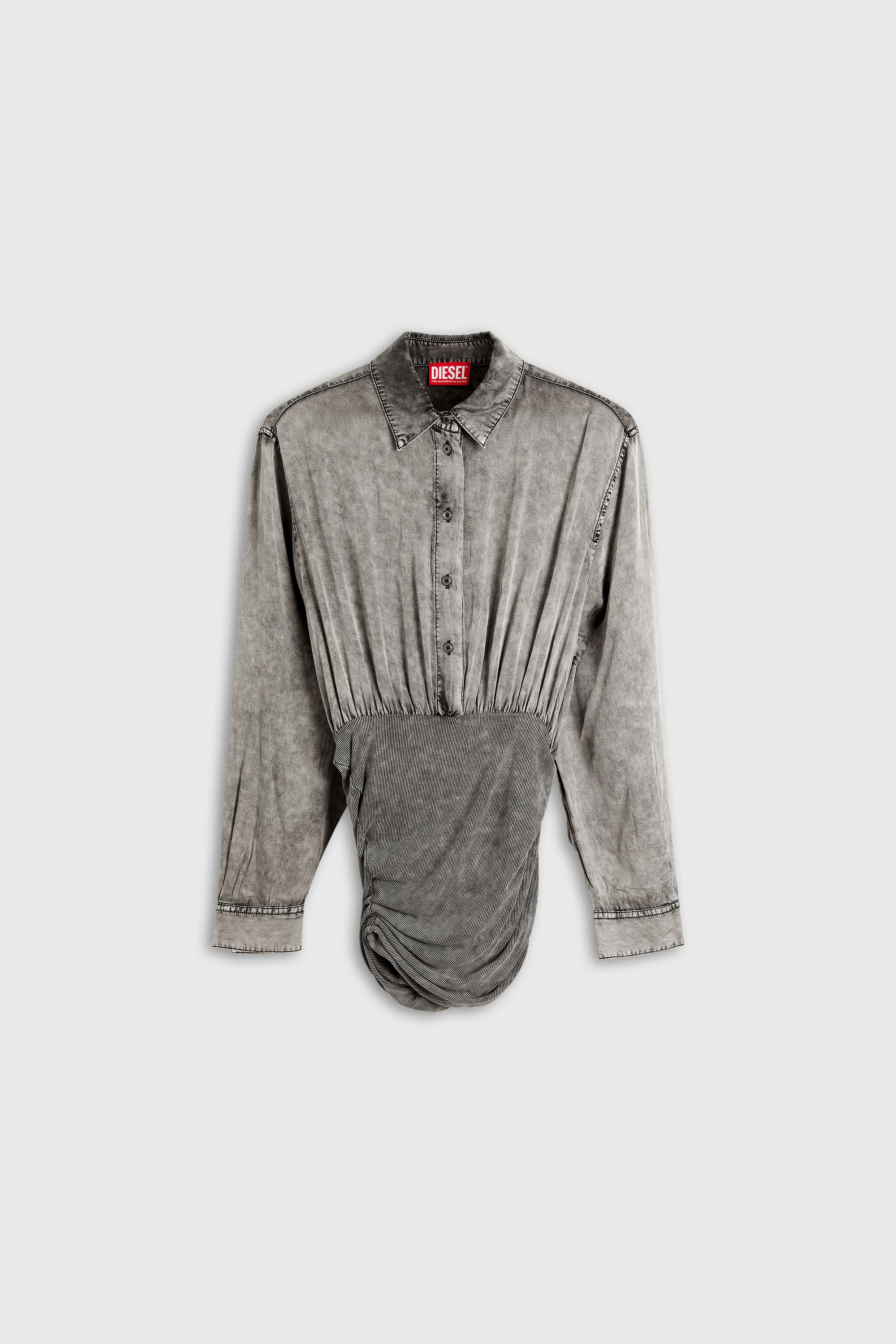 Diesel - C-ASSIA-B1, Camicia in raso con dettaglio twist in vita Donna in Grigio - 2